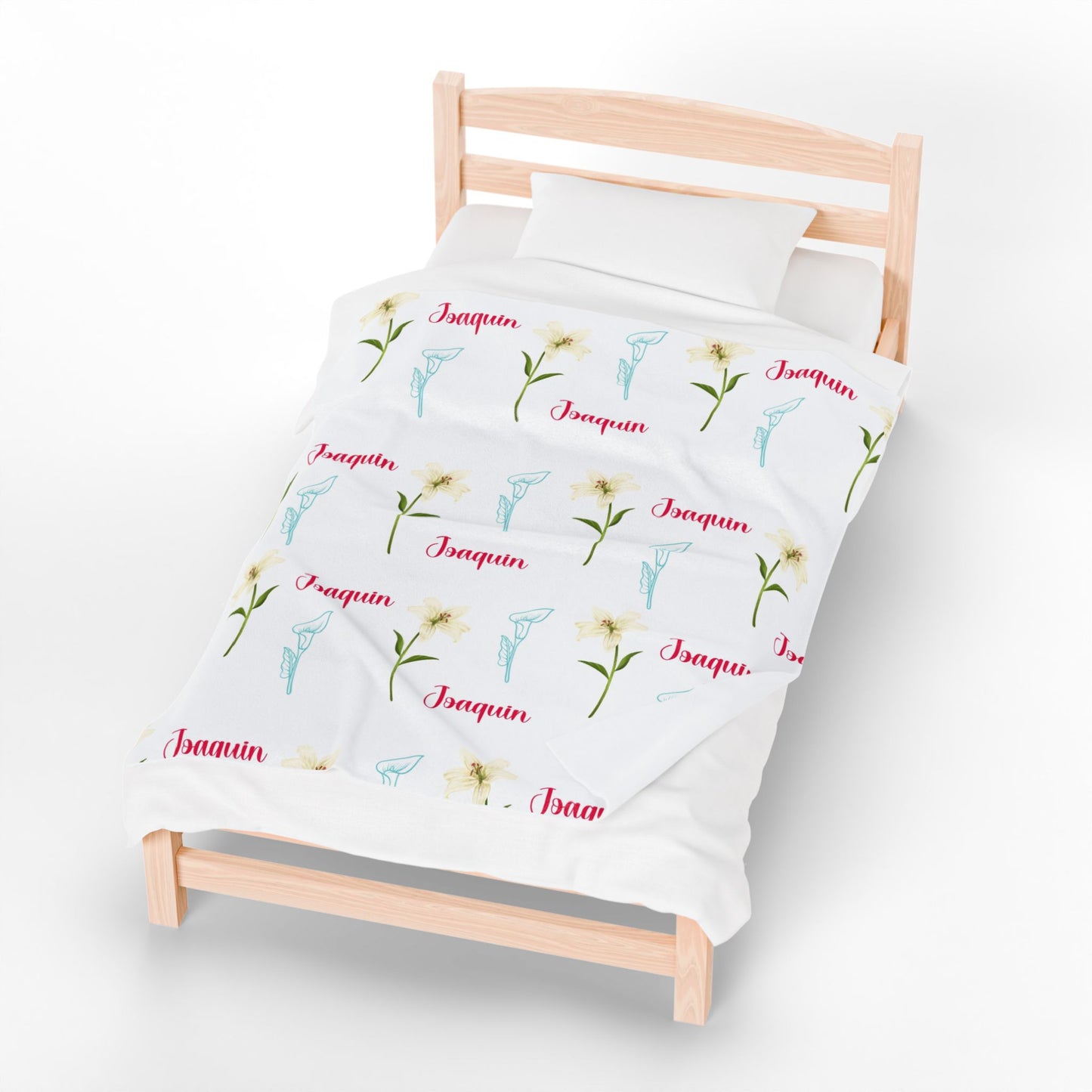 Personalized Velveteen Plush Blanket - Baby Name Floral Design for Nursery, Perfect Newborn Gift