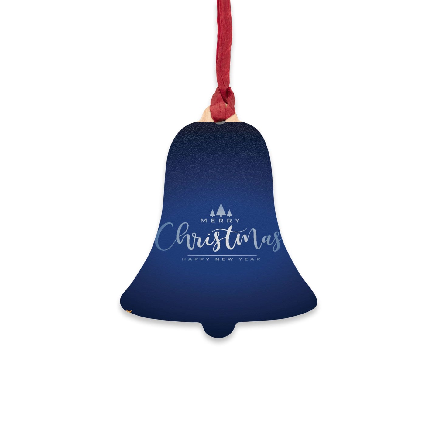 Wooden Bell Ornament – “Merry Christmas Happy New Year” Design with Red Ribbon – Rustic Holiday Décor & Gift