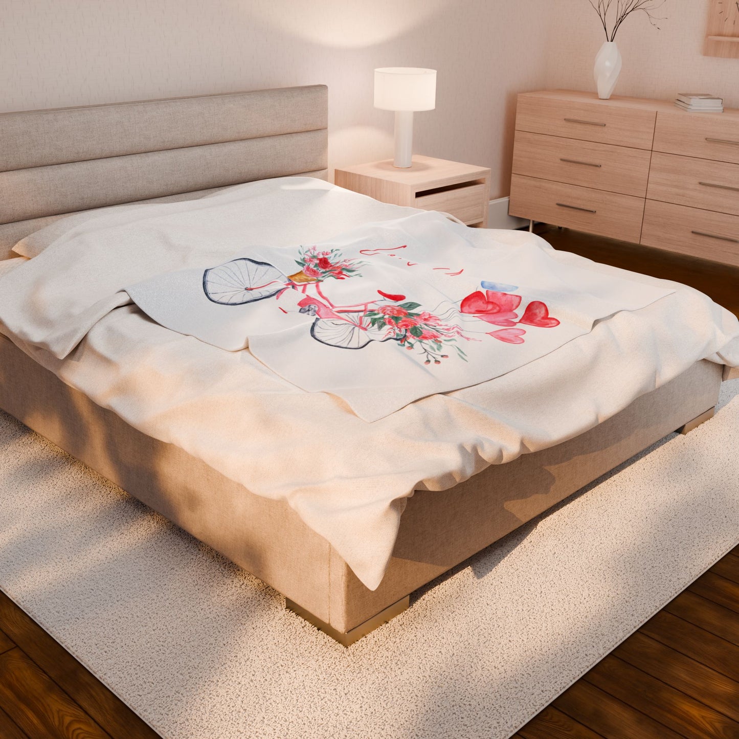 Valentine with Cycle Printed Velveteen Plush Blanket