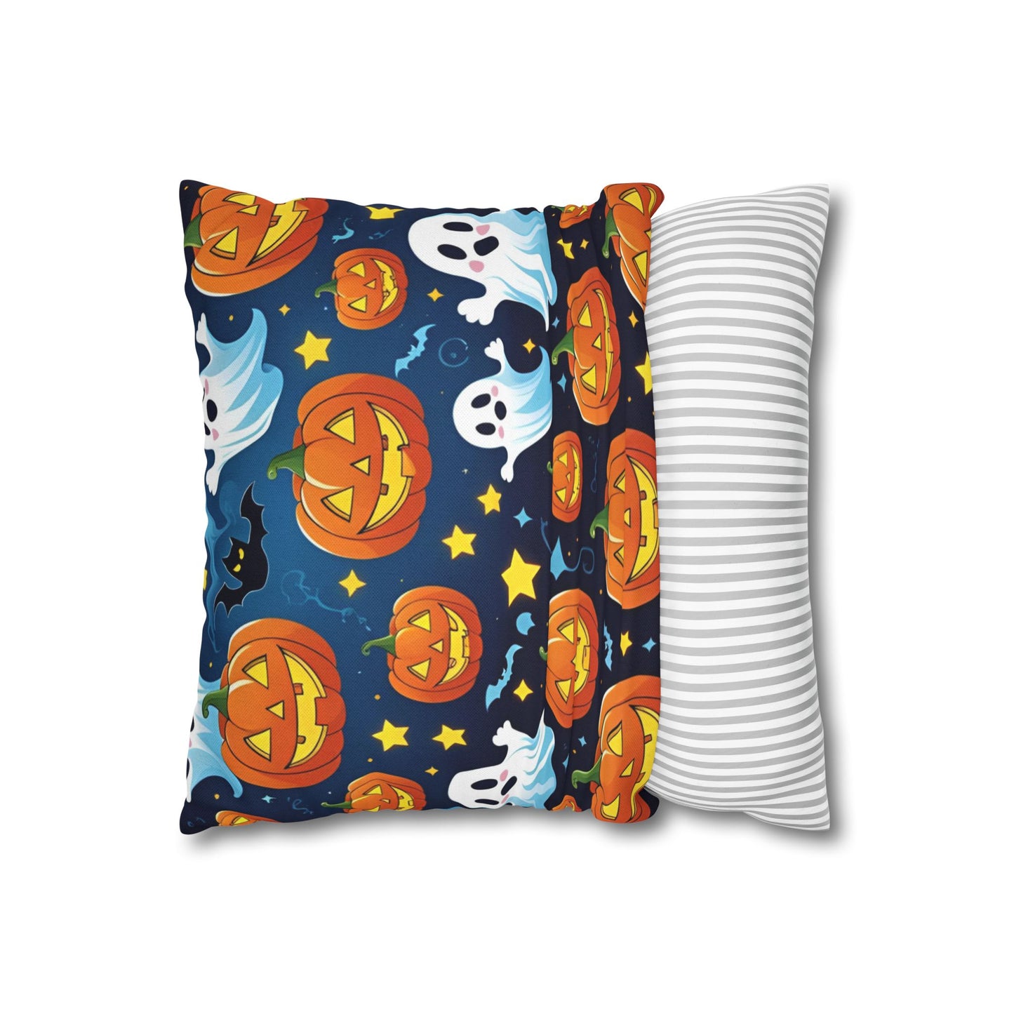 Playful Halloween Pillowcase with Jack-o'-Lanterns, Ghosts & Stars – Fun Halloween Throw Pillow Cover