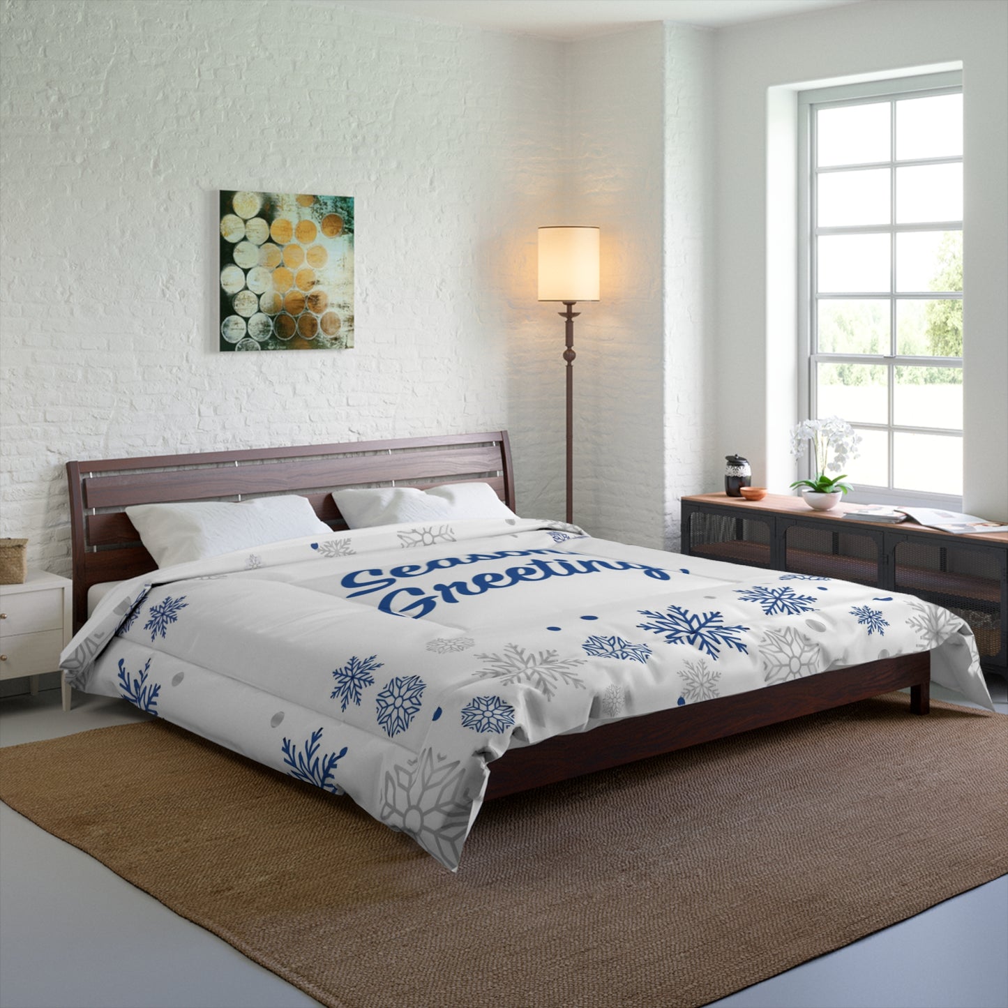 Holiday Comforter, Season's Greetings, White
