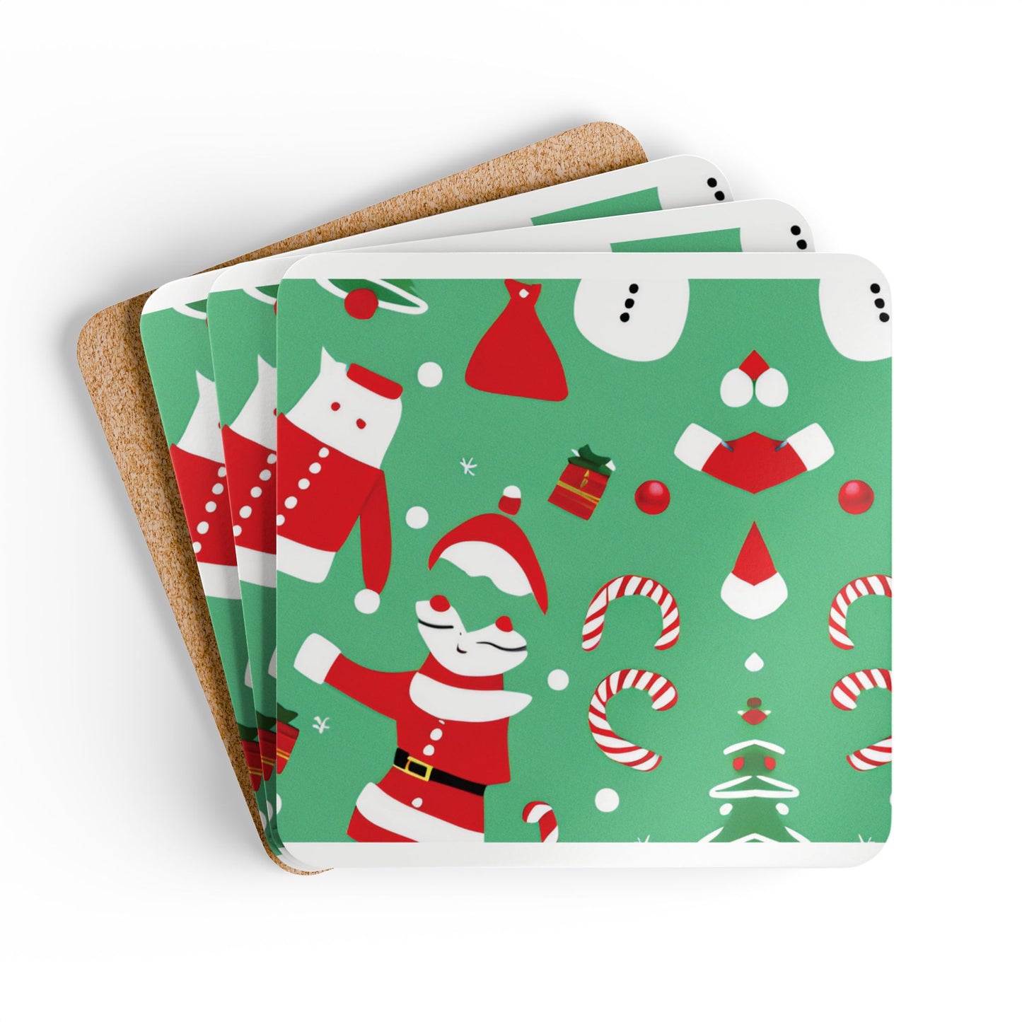 Christmas Corkwood Coaster Set – 4-Piece Holiday Drink Coasters