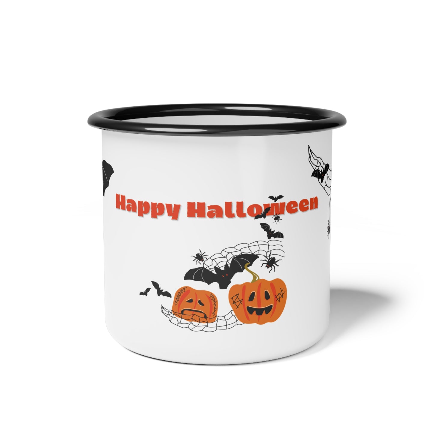 Happy Halloween Enamel Camp Cup – Carved Pumpkins and Spooky Design