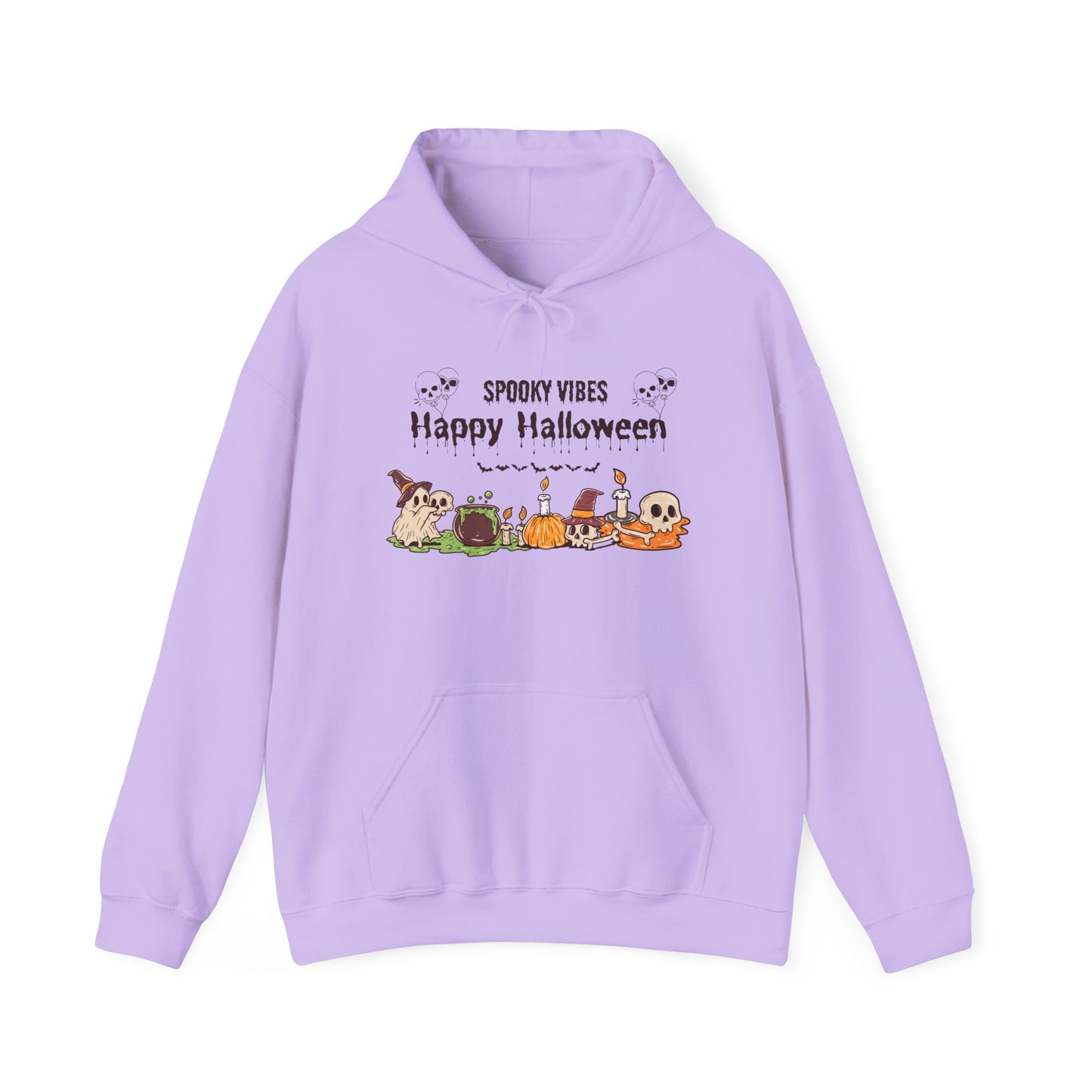 Spooky Vibes” Halloween Hoodie – Ghosts, Cauldrons & Cozy Curses