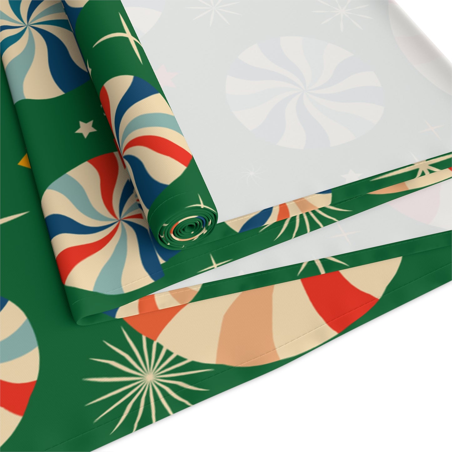 Christmas Peppermint Swirl Table Runner – Festive Green Dining Decor