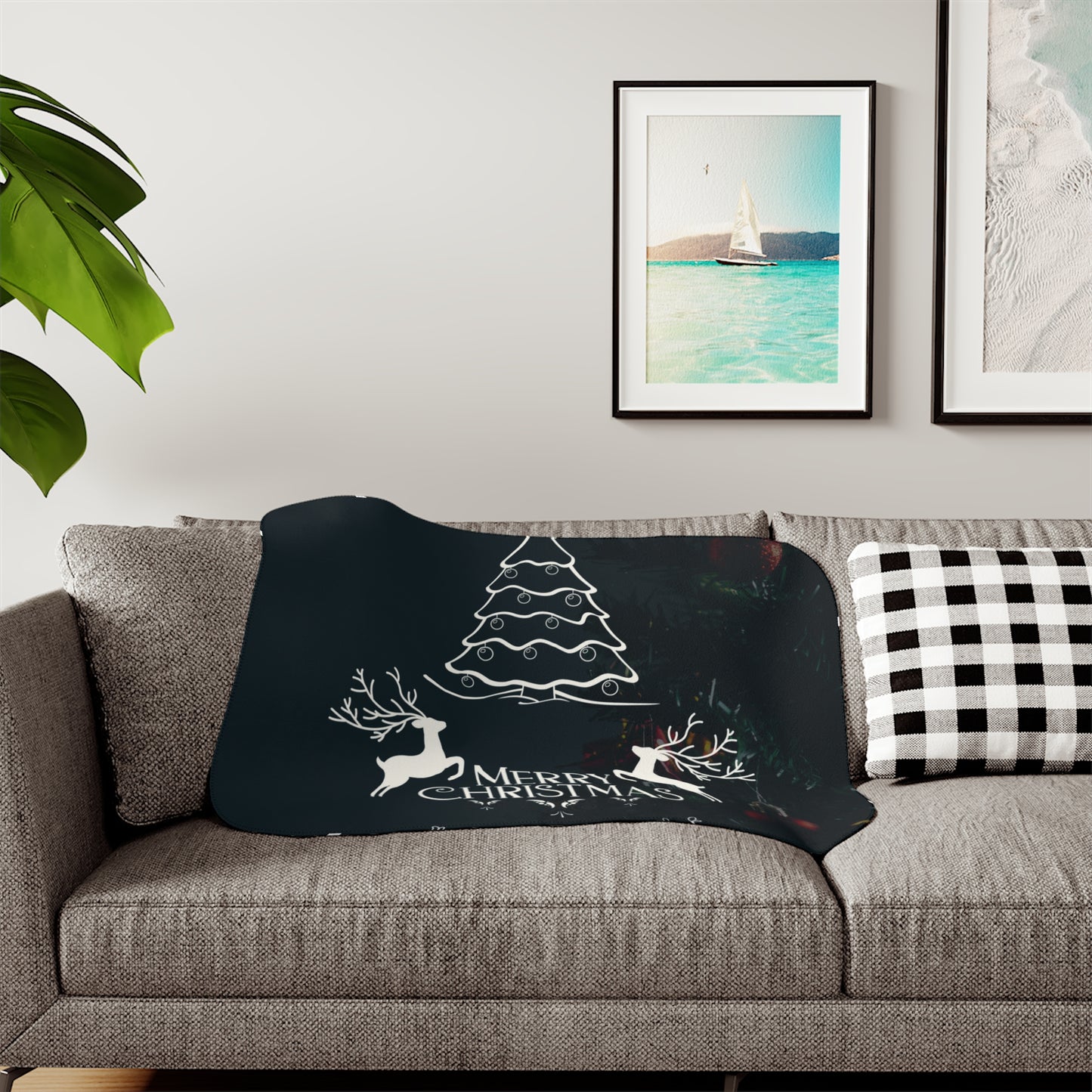 Merry Christmas in Black Printed Sherpa Blanket