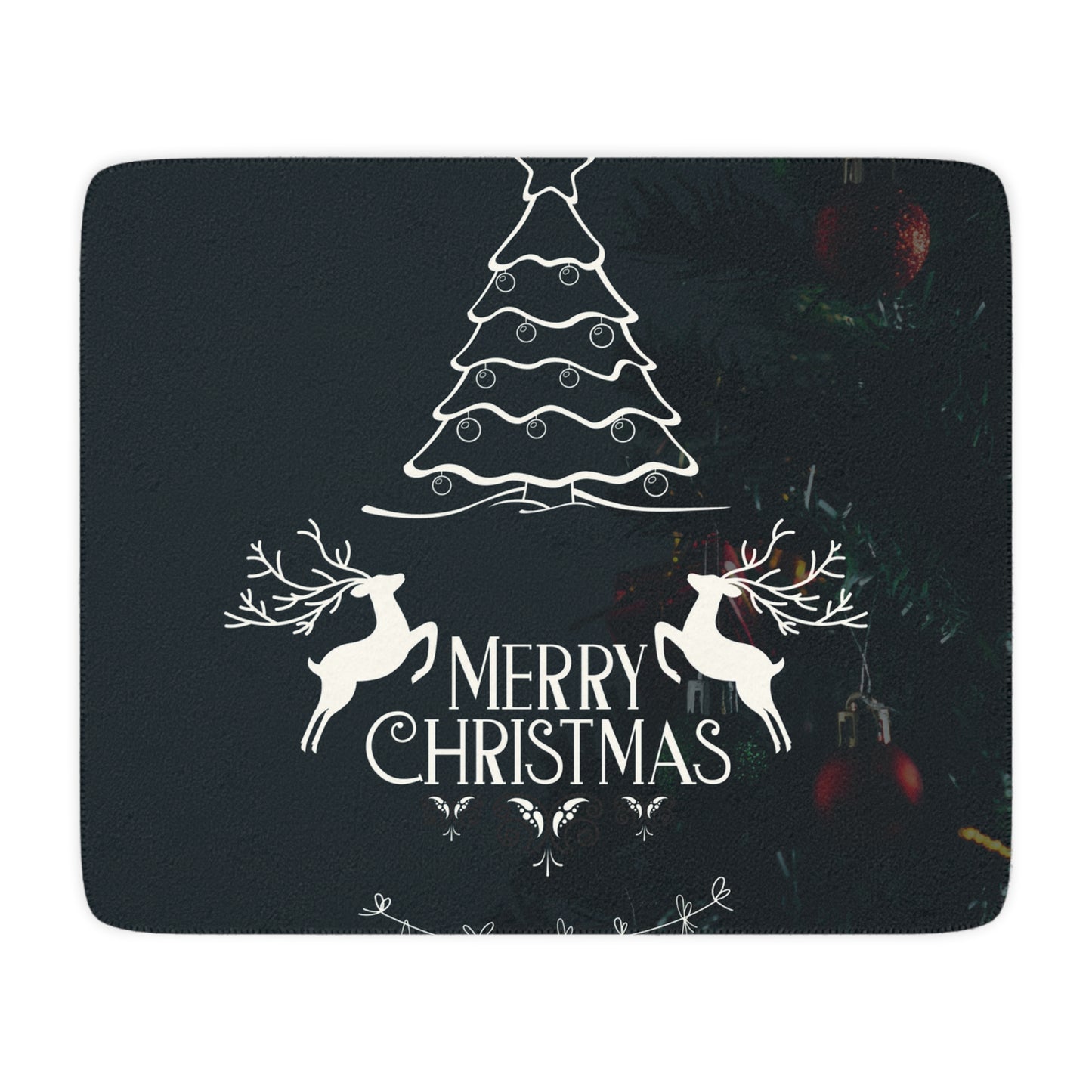 Merry Christmas in Black Printed Tan Sherpa Blanket