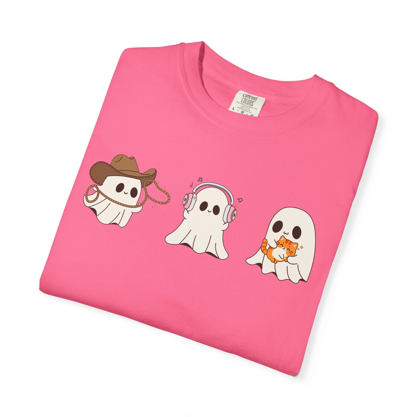 Halloween Ghost Trio T-Shirt – Purple Unisex Tee for Spooky Season & Costume Parties