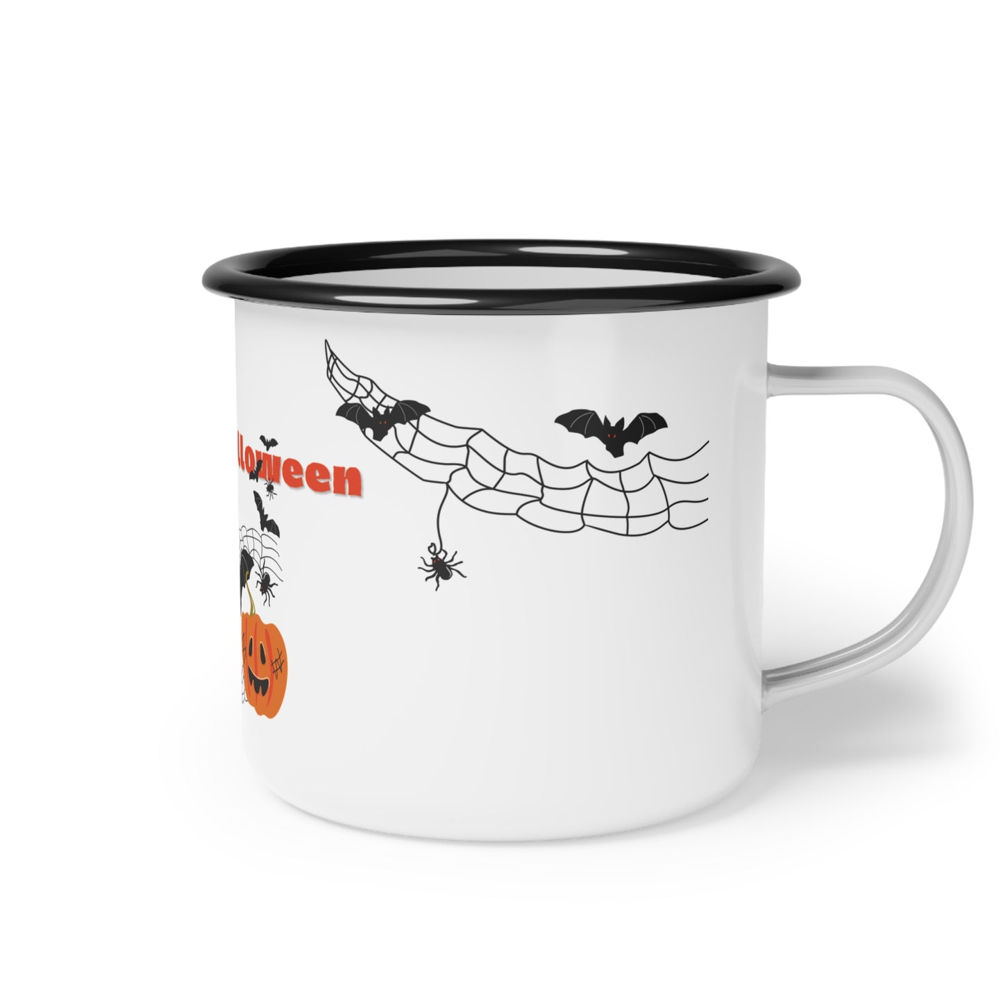 Happy Halloween Enamel Camp Cup – Carved Pumpkins and Spooky Design