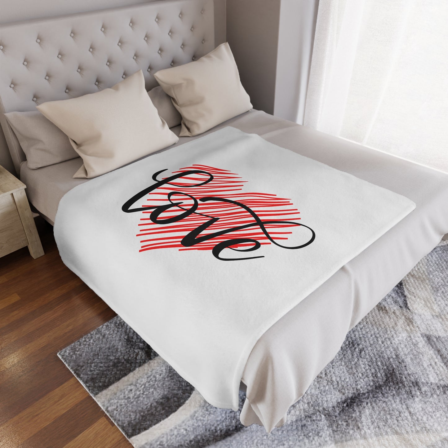 Love inside Heart Printed Valentine Minky Blanket, Black & Red