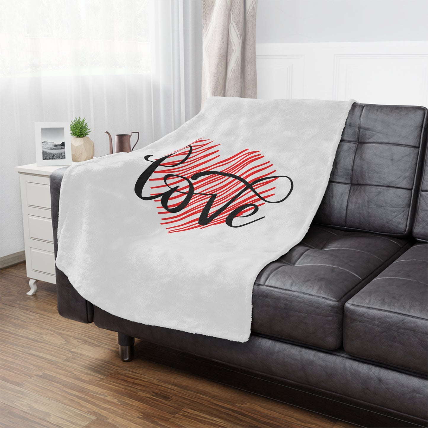 Love inside Heart Printed Valentine Minky Blanket, Black & Red