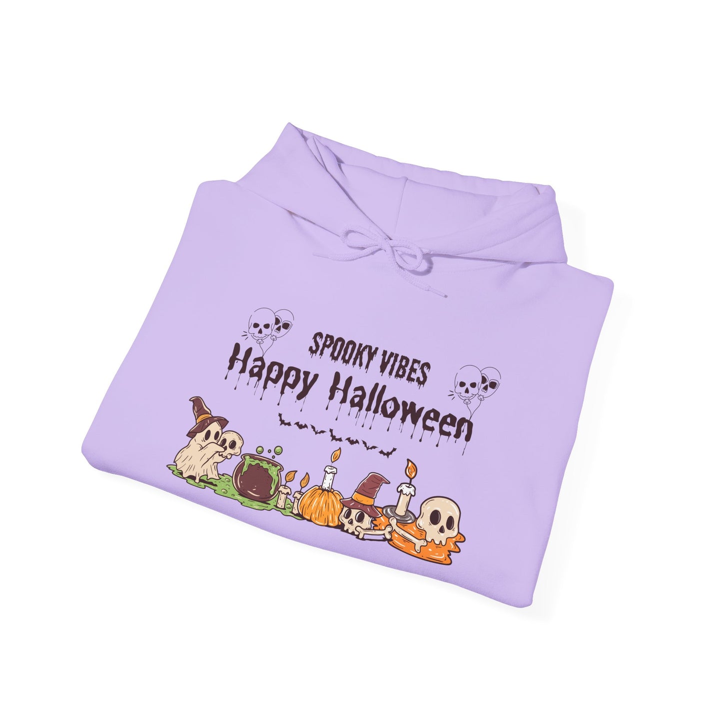 Spooky Vibes” Halloween Hoodie – Ghosts, Cauldrons & Cozy Curses