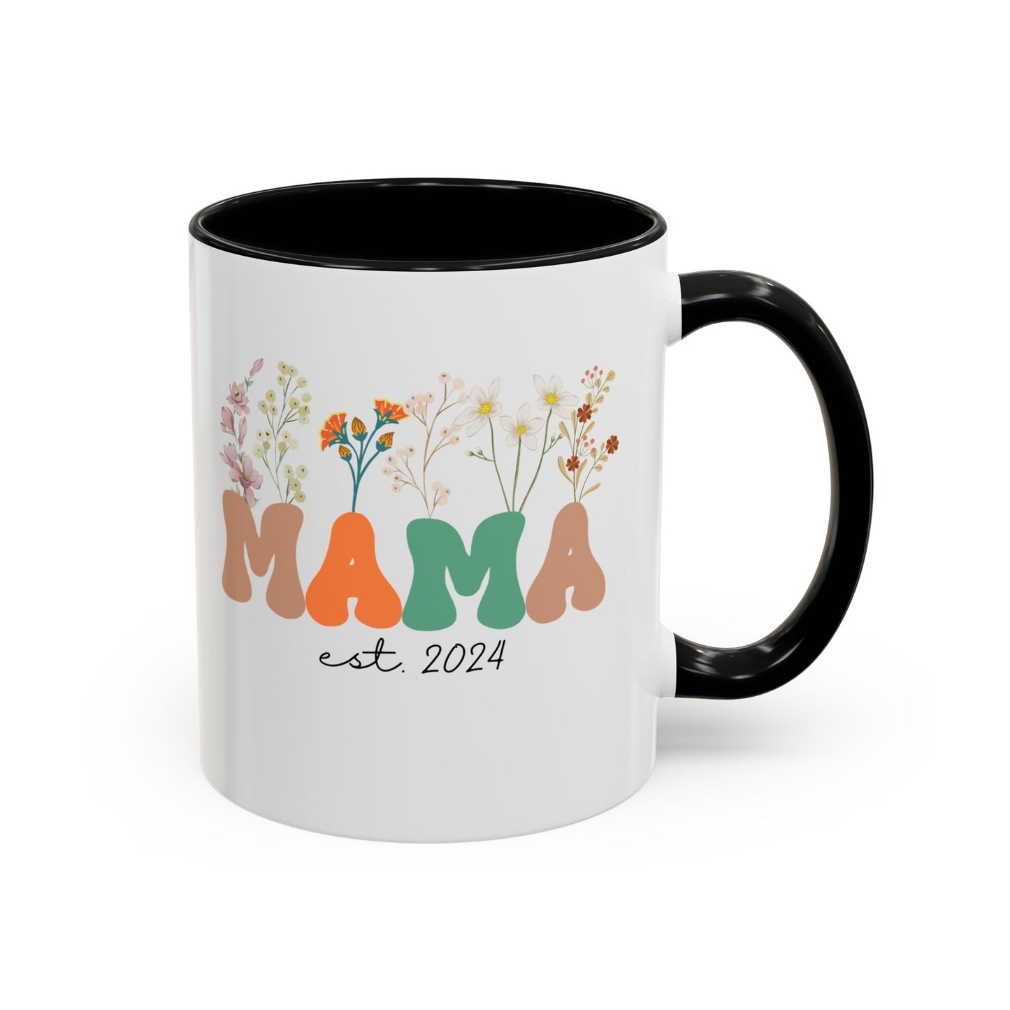 Mama est. Ceramic Coffee Mug – Boho Floral Personalized Mom Gift, 11oz