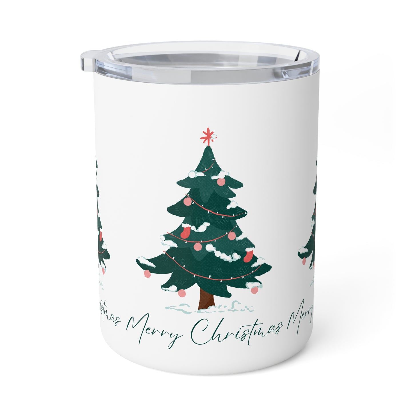 10oz Insulated Travel Mug – Christmas Tree Design with “Merry Christmas” – Holiday Gift for Adventurers & Coffee Lovers