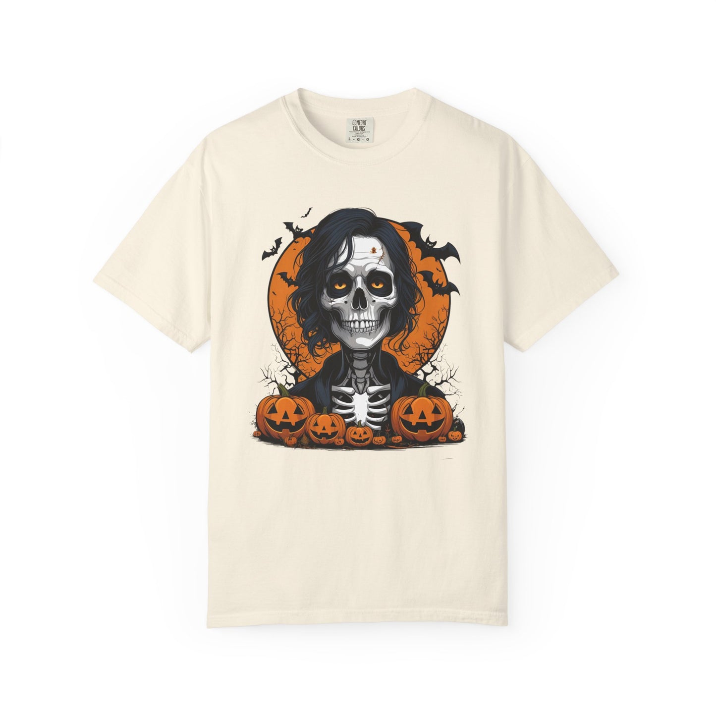 Haunted Skeleton Boy Halloween T-Shirt – Gothic Pumpkin Patch Graphic Tee, Spooky Undead Horror Shirt for Men & Women