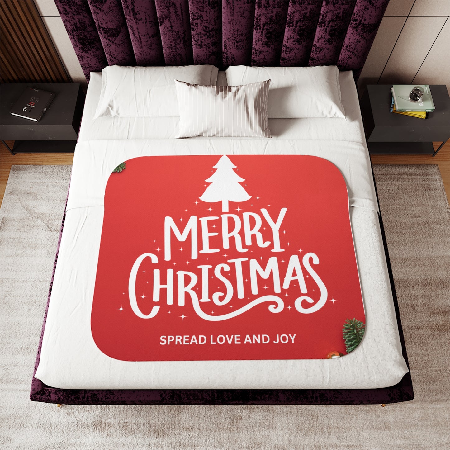 Merry Christmas, Spread Love and Joy Printed Sherpa Blanket