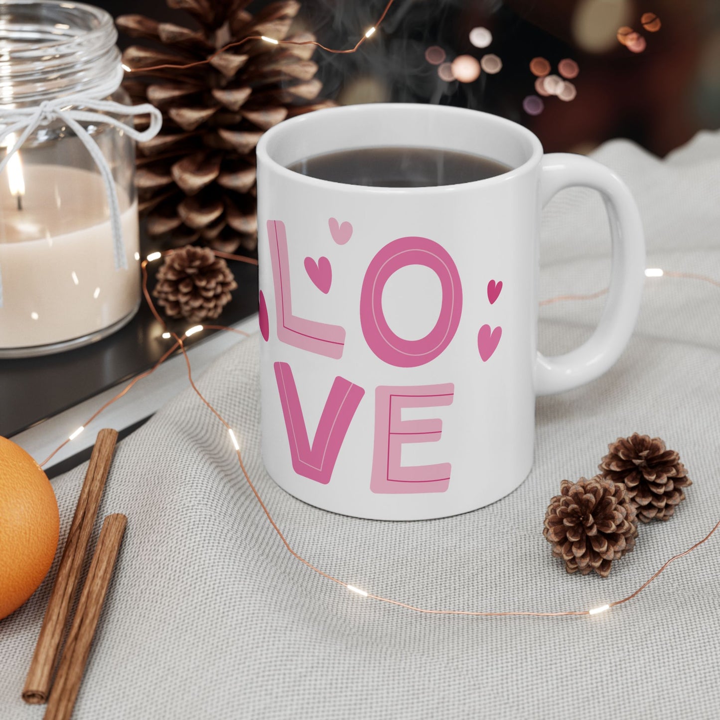 Love with Hearts Printed Valentine Ceramic Mug, 11oz