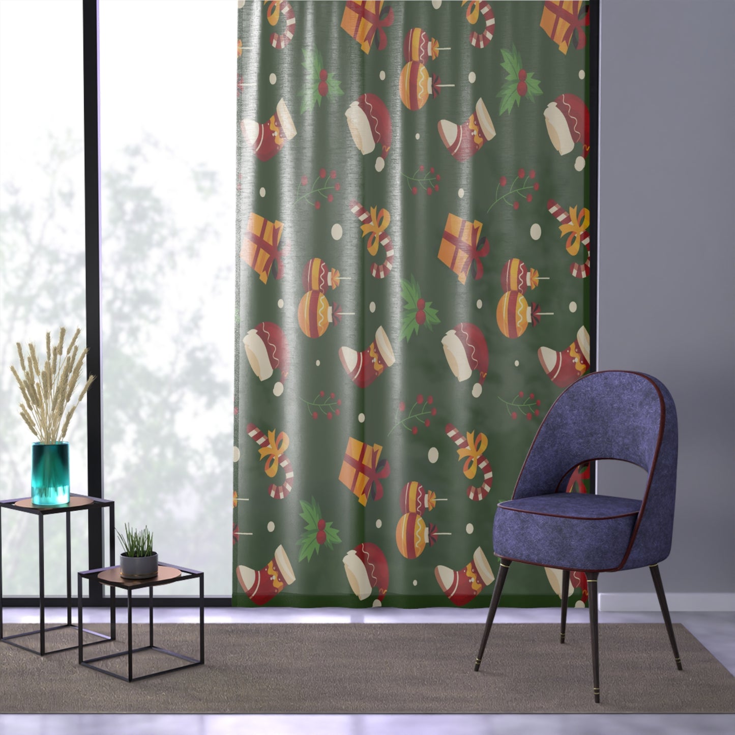 Christmas Window Curtain, Dark Green
