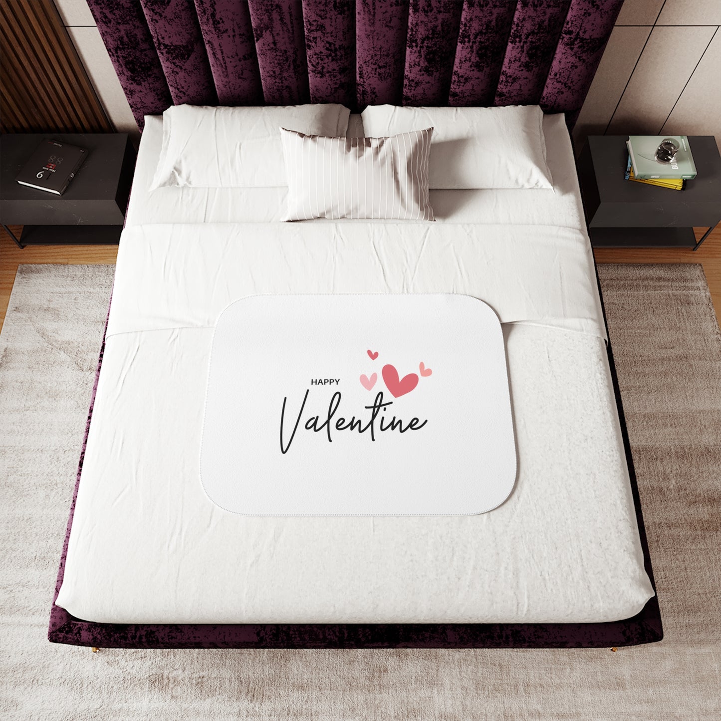 Happy Valentine with Flying Heart Sherpa Blenket for Valentine Day