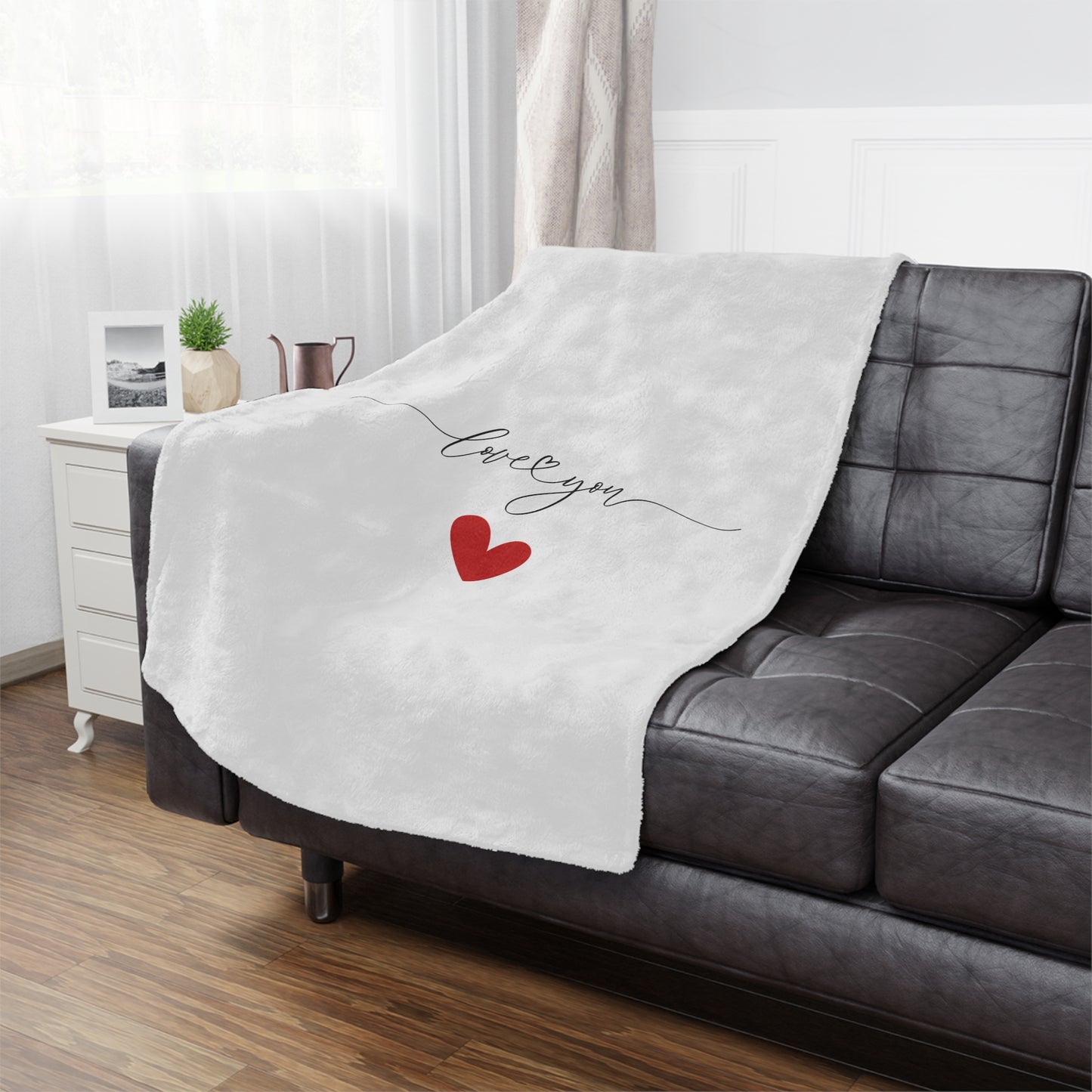 Love You Signature with Heart Printed Velveteen Minky Blanket for Valentine