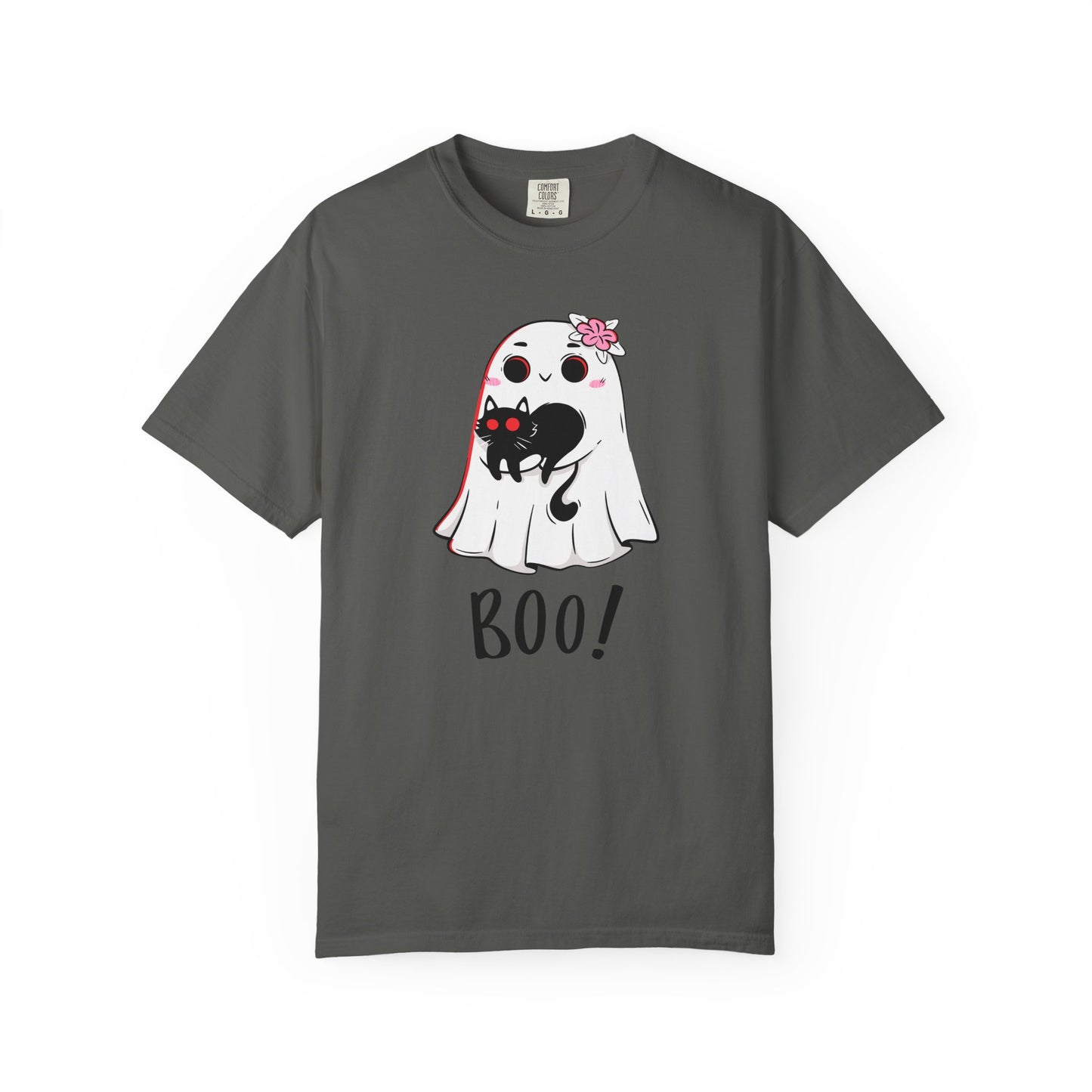 BOO Buddies Tee – Ghost & Cat Duo with Floral Charm