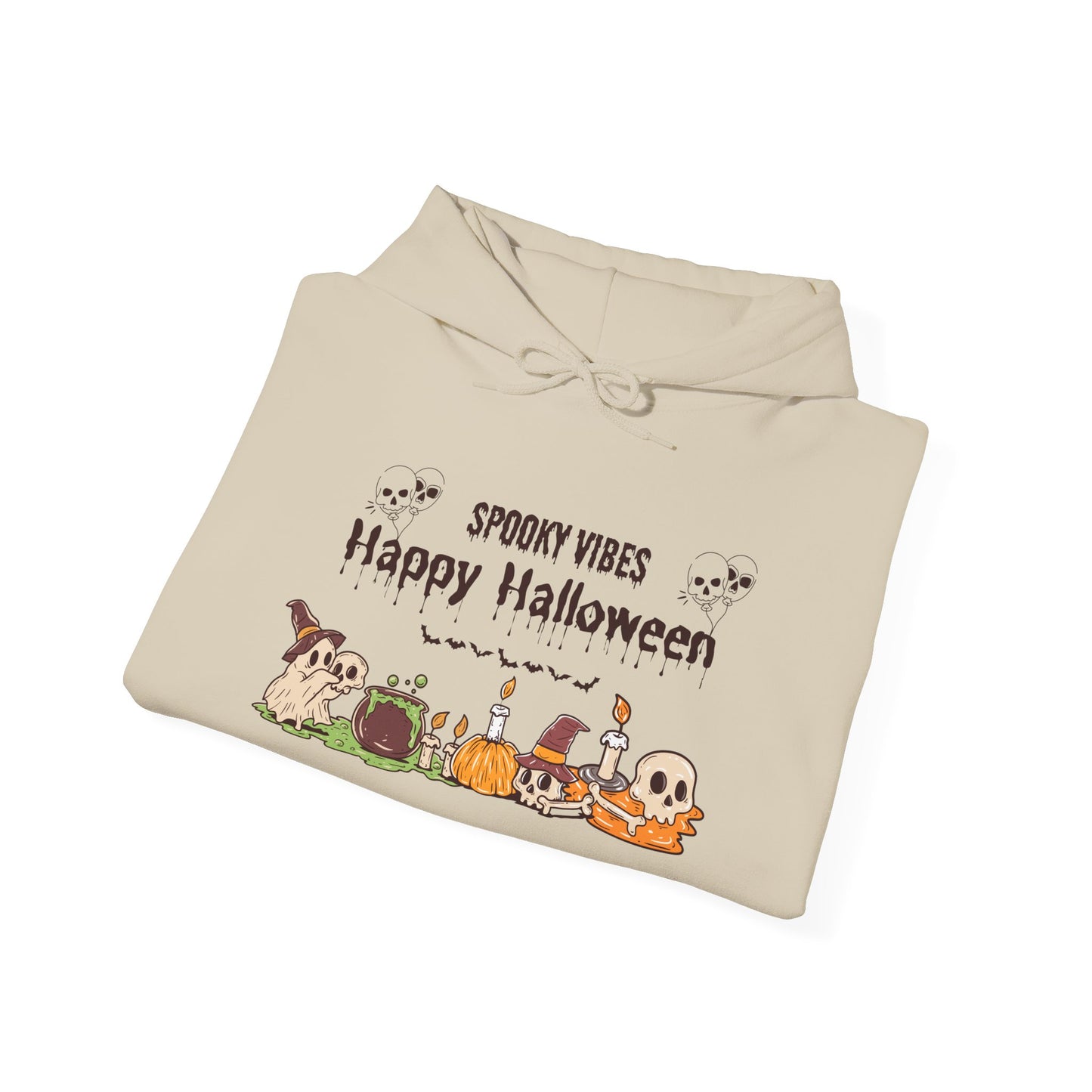 Spooky Vibes” Halloween Hoodie – Ghosts, Cauldrons & Cozy Curses