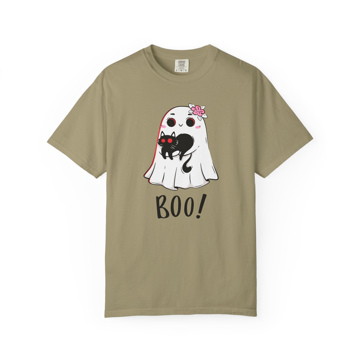 BOO Buddies Tee – Ghost & Cat Duo with Floral Charm