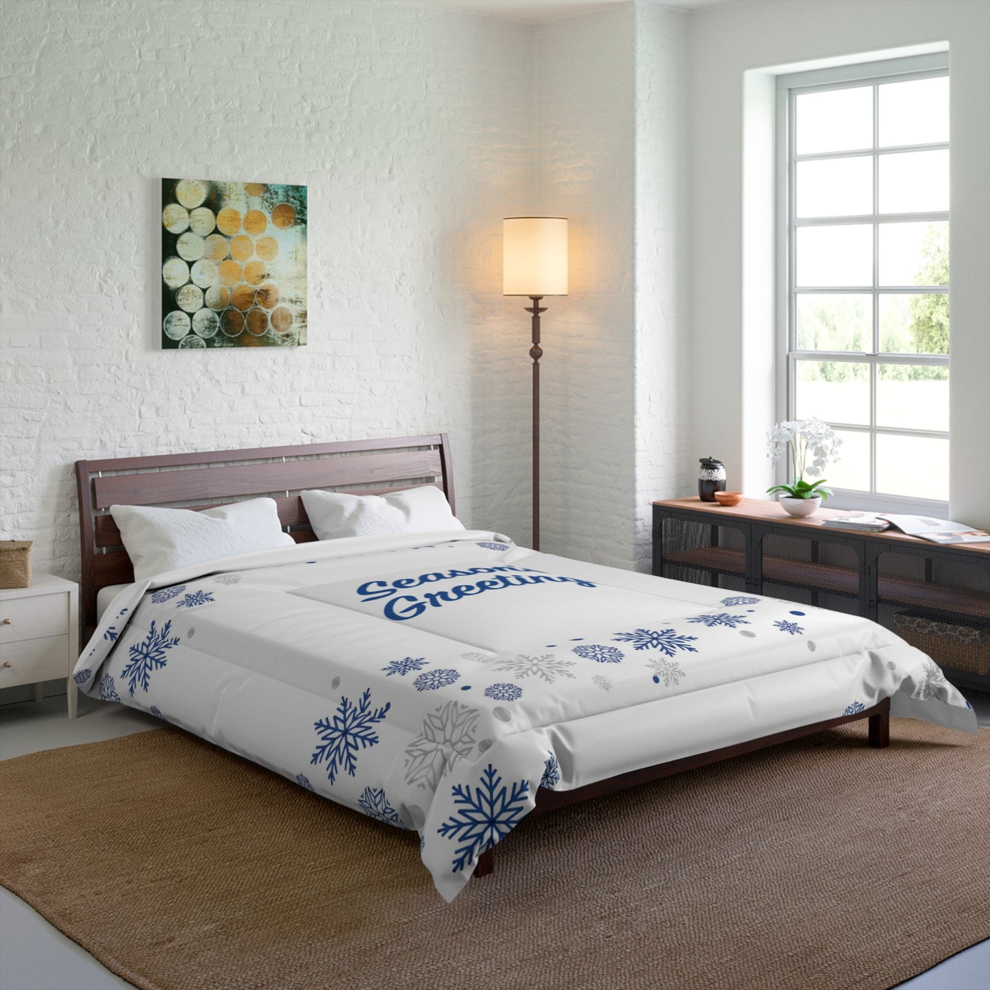 Holiday Comforter, Season's Greetings, White