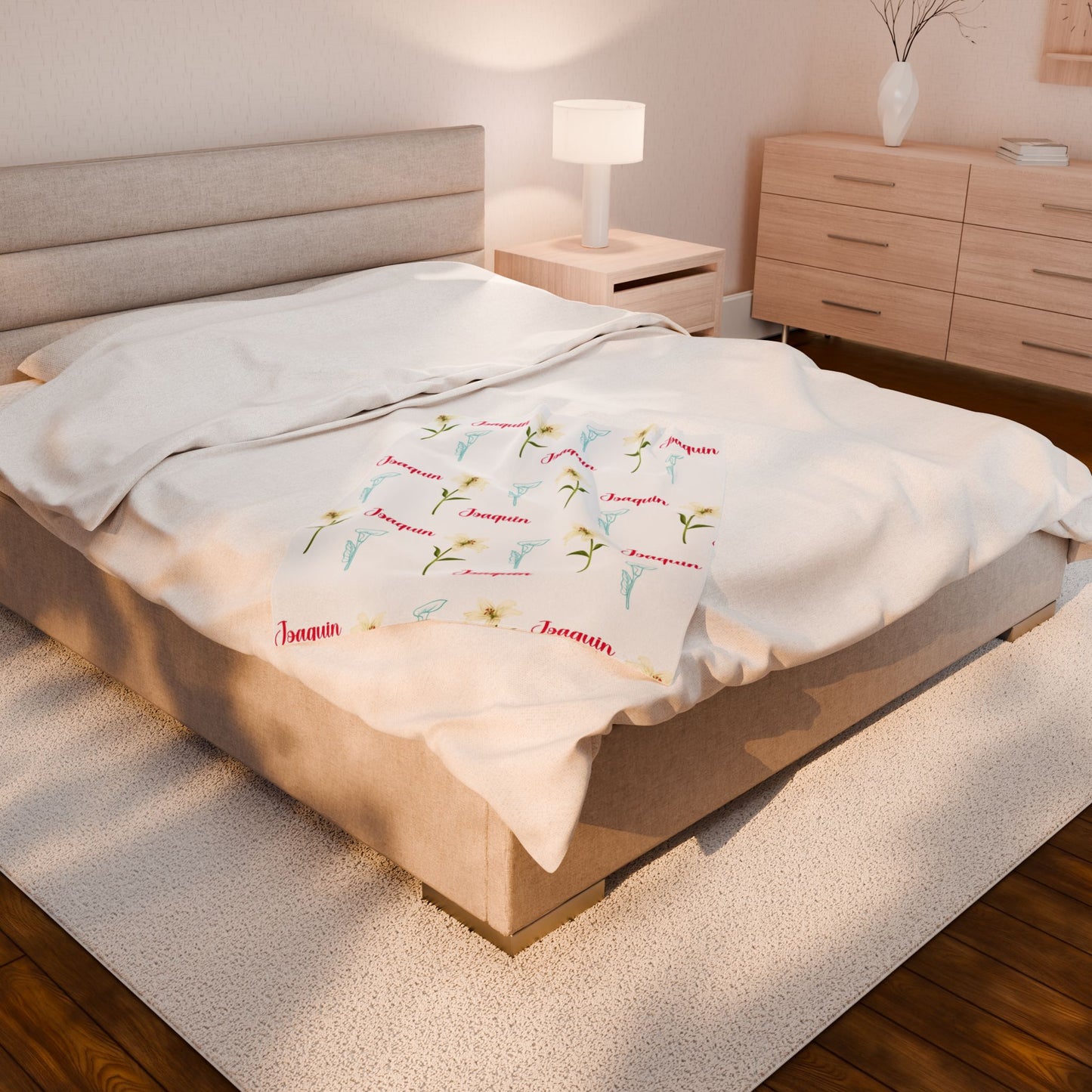 Personalized Velveteen Plush Blanket - Baby Name Floral Design for Nursery, Perfect Newborn Gift