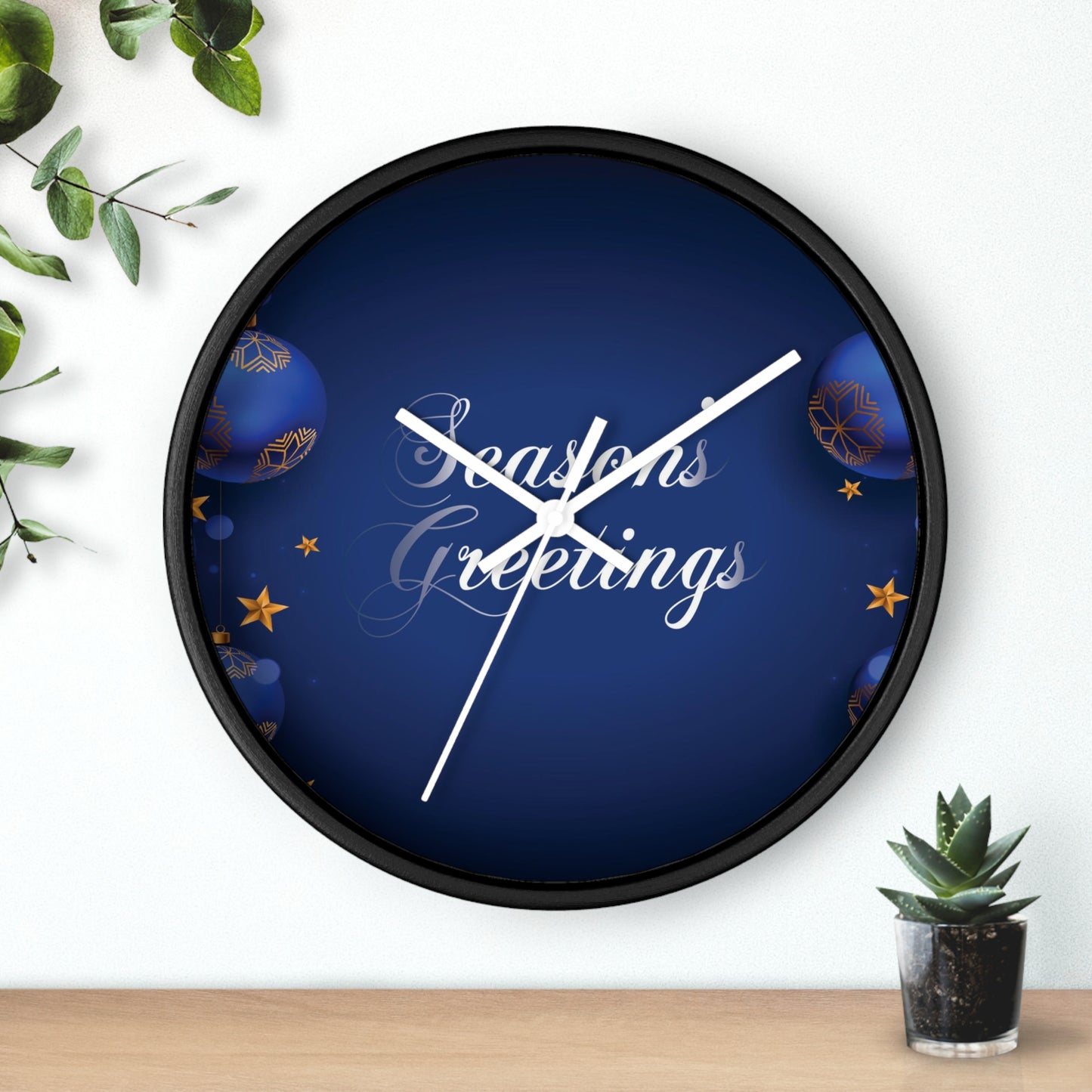 Season's Greetings Wall Clock, Dark Blue