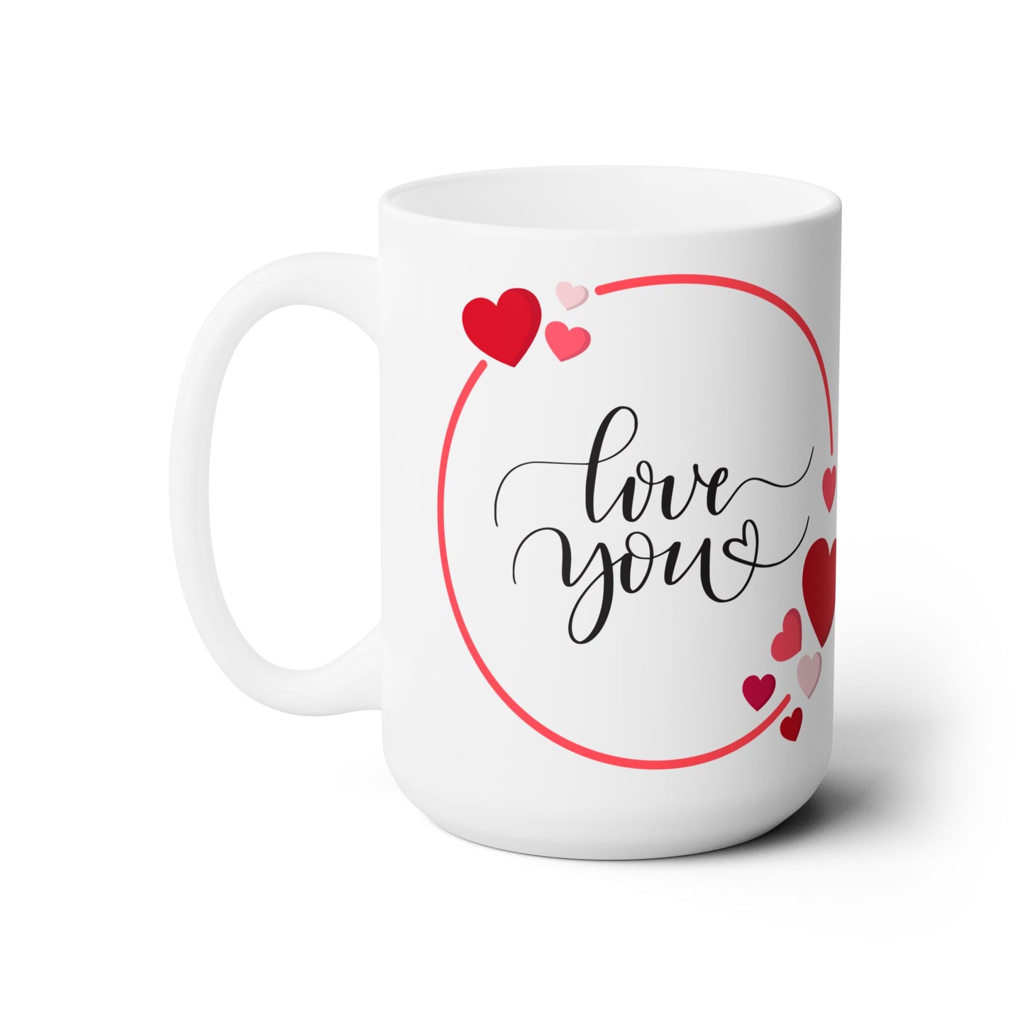 Love You with Hearts Printed Ceramic Valenitne Mug, 15oz
