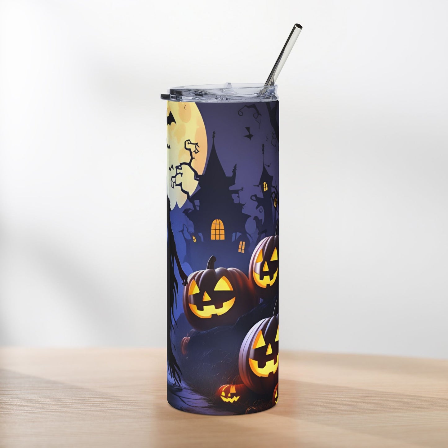 Haunted Castle Halloween Tumbler – Witch Silhouette & Moonlit Magic