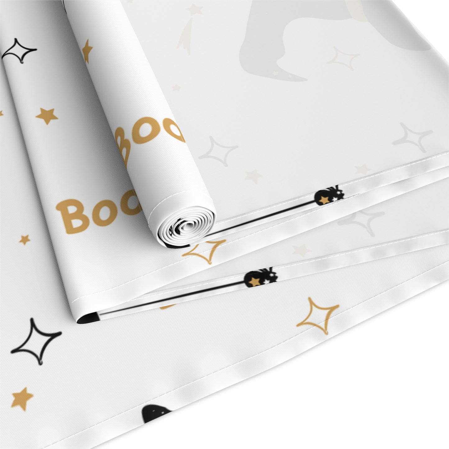 White & Gold Halloween Table Runner – Witchy Spooky Dining Decor
