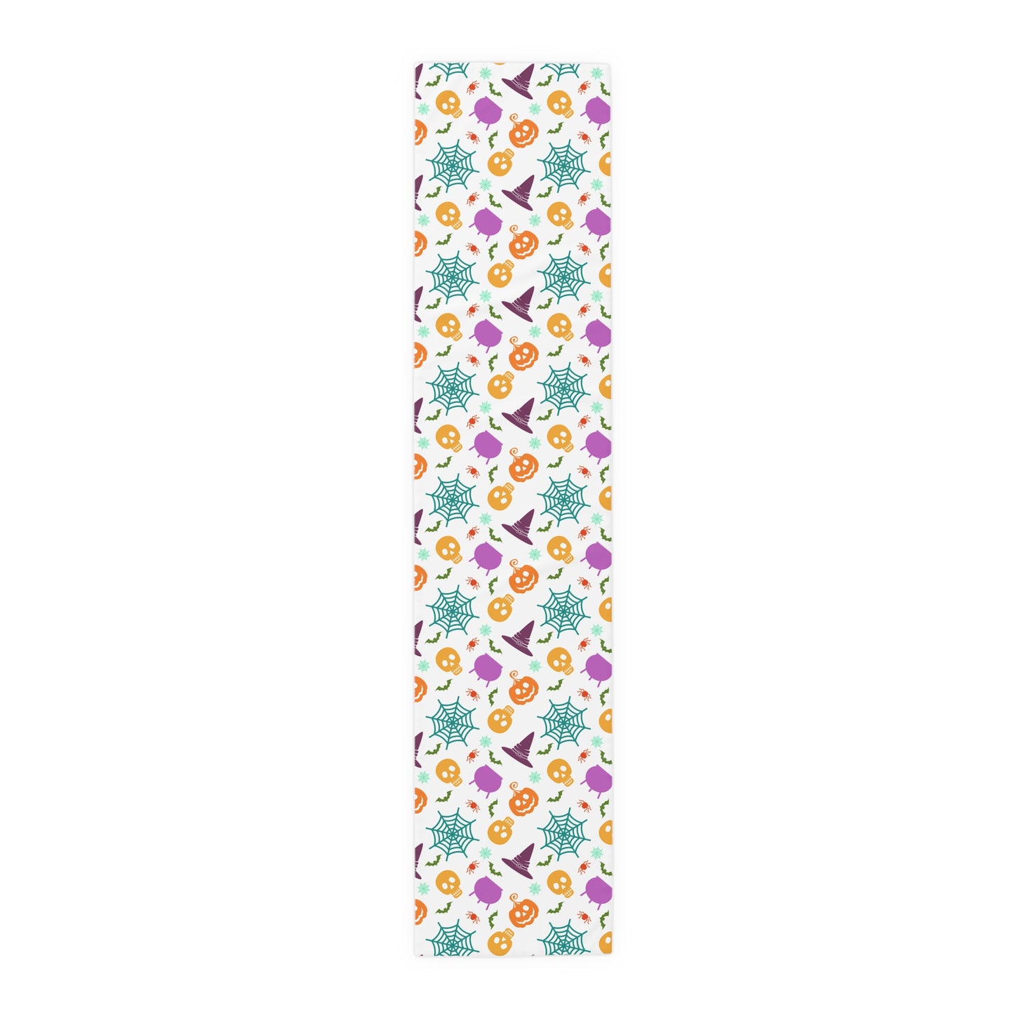 Colorful Halloween Table Runner – Skulls, Spells & Pumpkins Decor