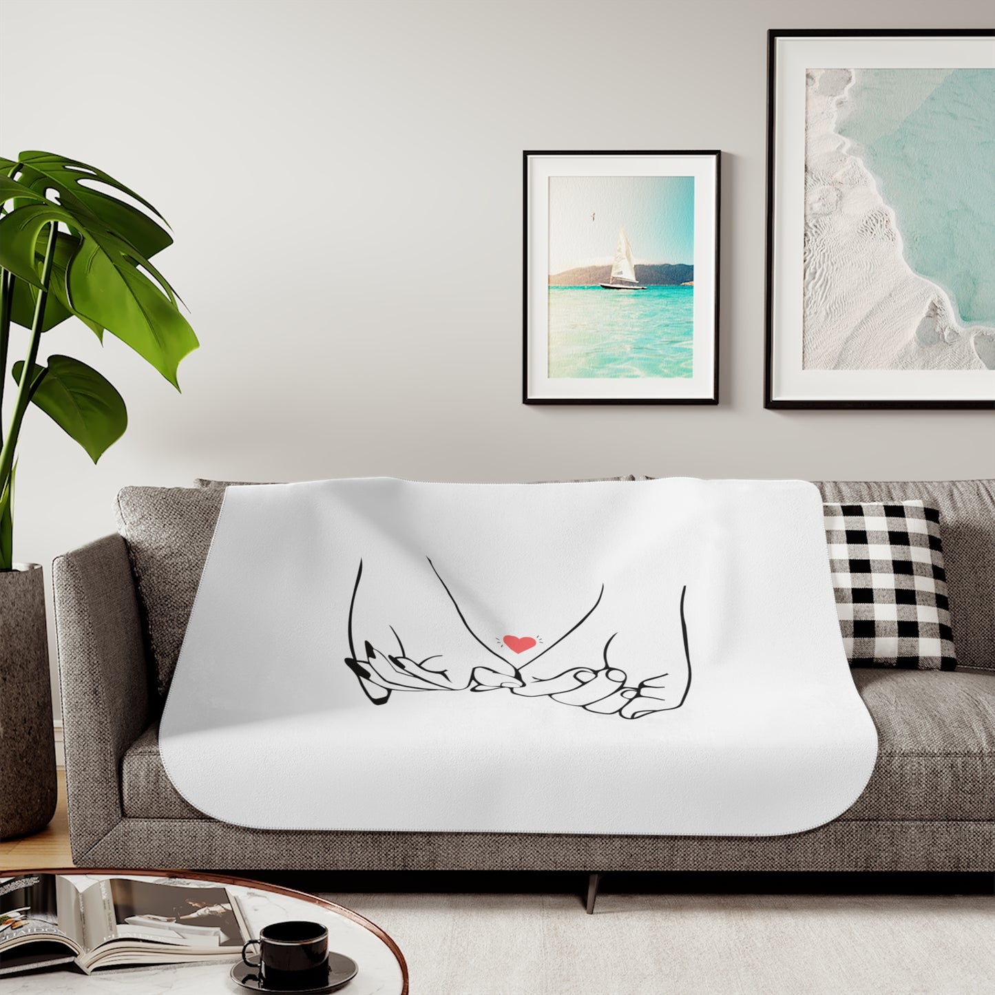 Couple's Hand with Heart Printed Sherpa Blenket for Valentine Day
