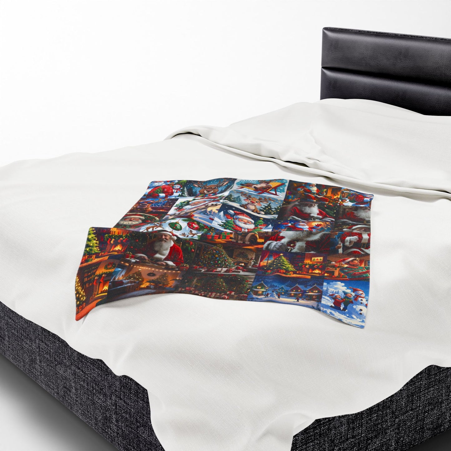 Christmas Collage Velveteen Plush Blanket – Santa, Reindeer & Holiday Scenes