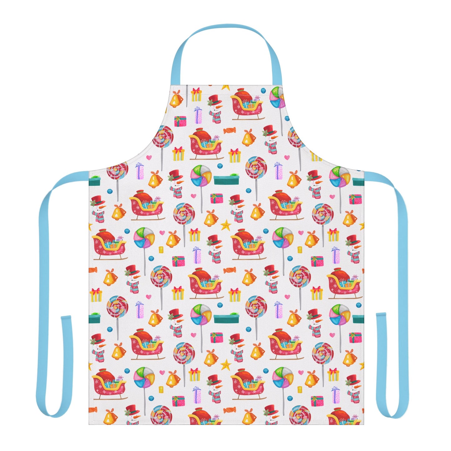 Whimsical Christmas Apron with Candy Swirls, Sleighs, and Festive Designs