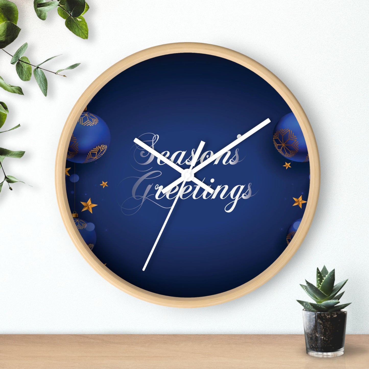 Season's Greetings Wall Clock, Dark Blue