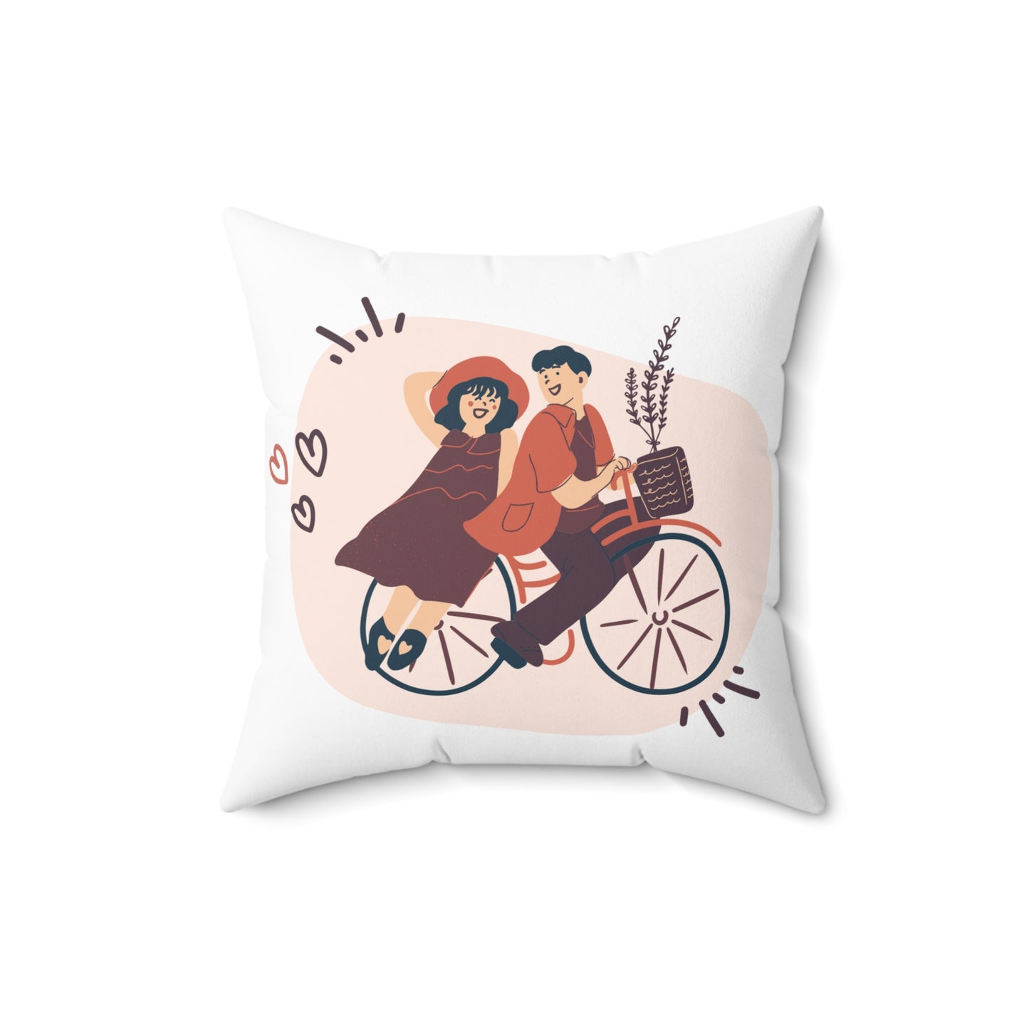 Couple on Cycle Printed Sqaure Pillow Case for Valentine
