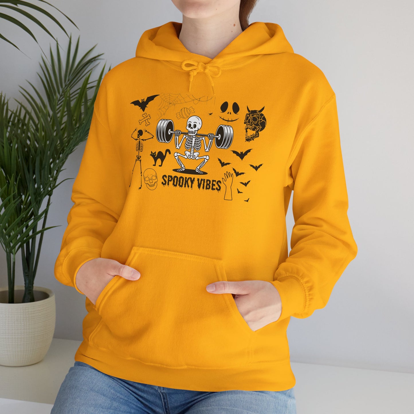 Spooky Vibes Skeleton Hoodie – Fun Halloween Gym-Themed Sweatshirt