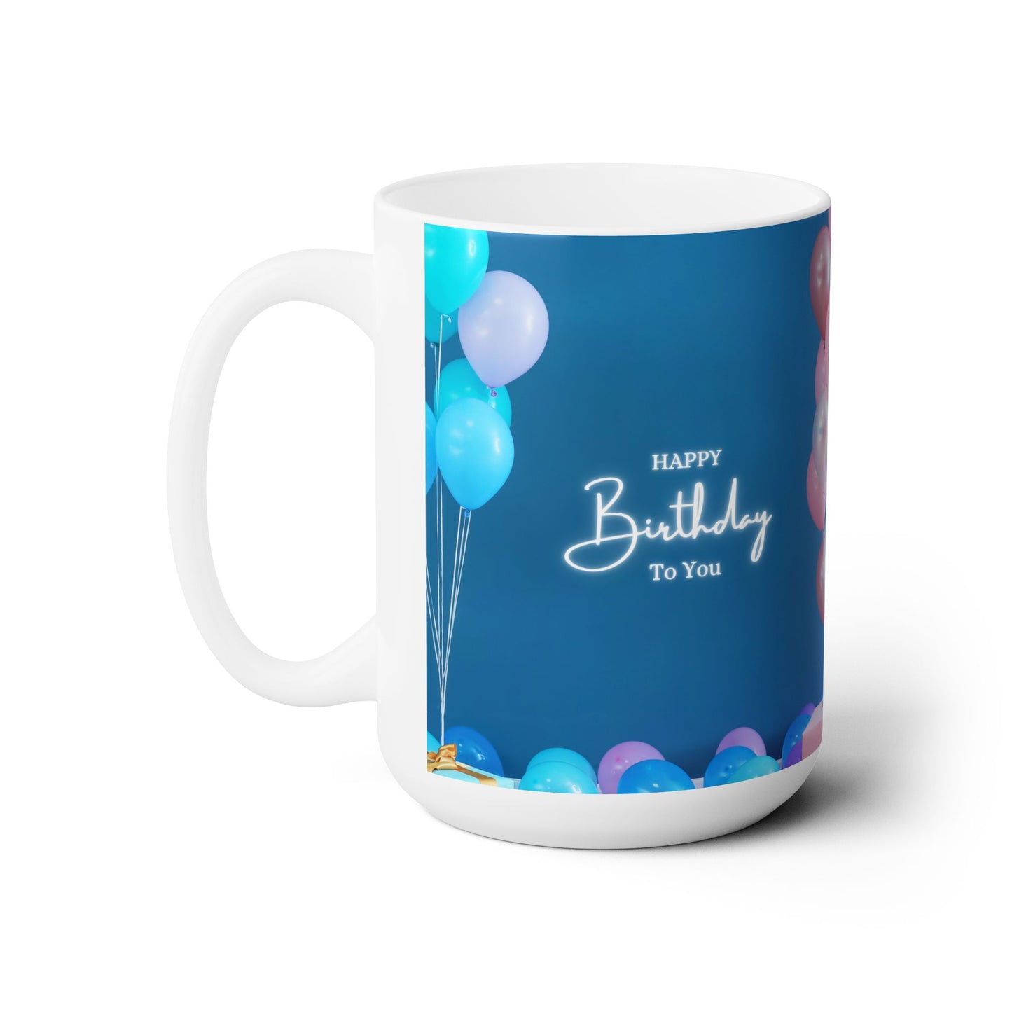 Happy Birthday Printed Ceramic Mugs, Blue, 15oz