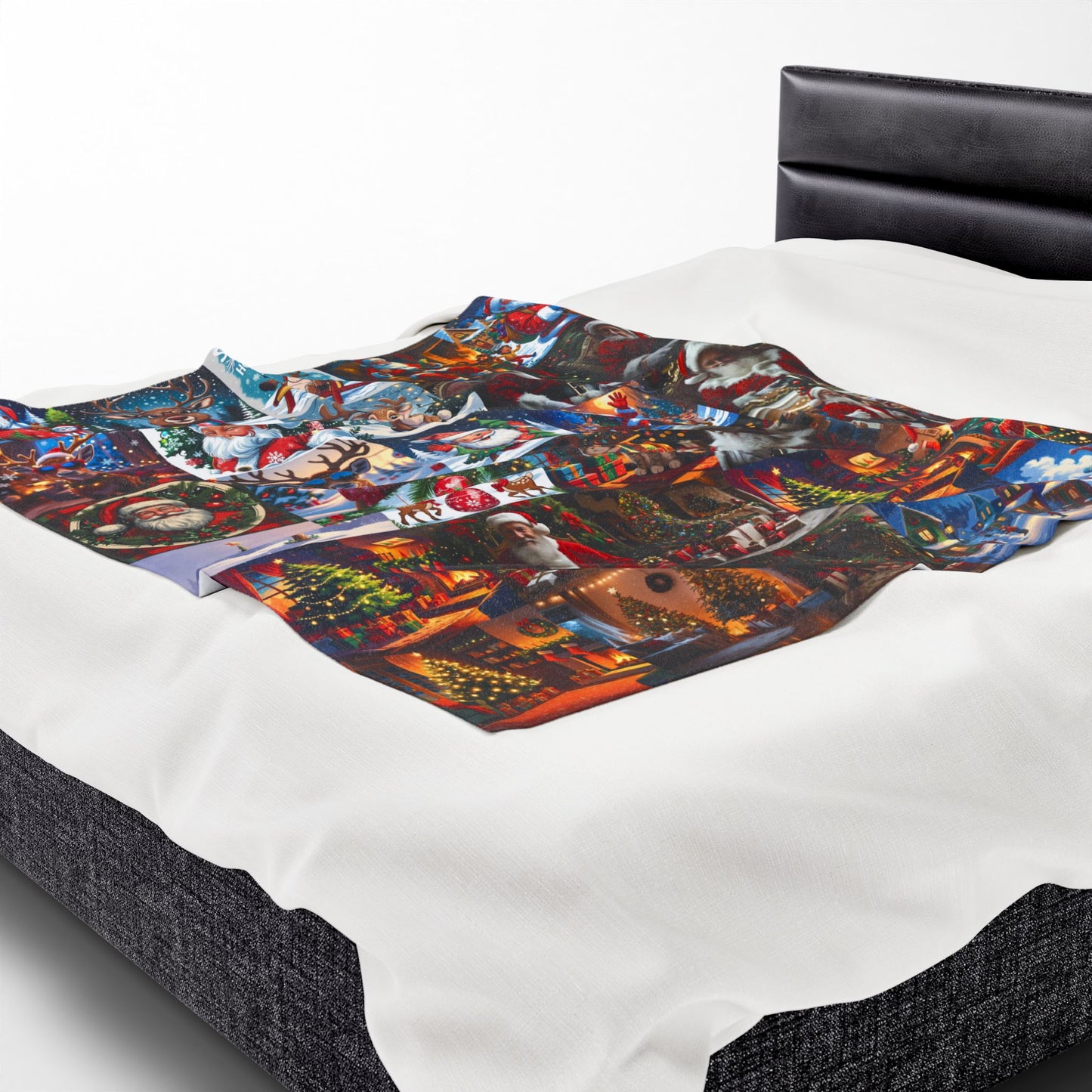 Christmas Collage Velveteen Plush Blanket – Santa, Reindeer & Holiday Scenes