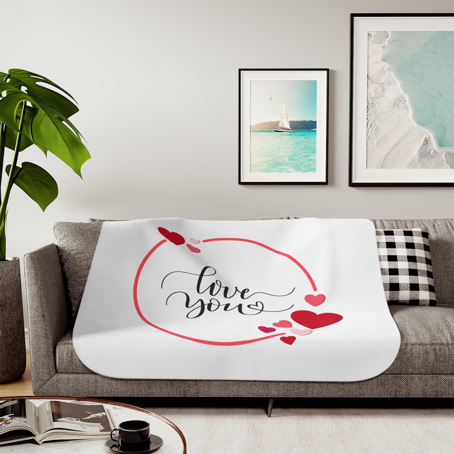 Love You with Flying Hearts Sherpa Blenket for Valentine Day