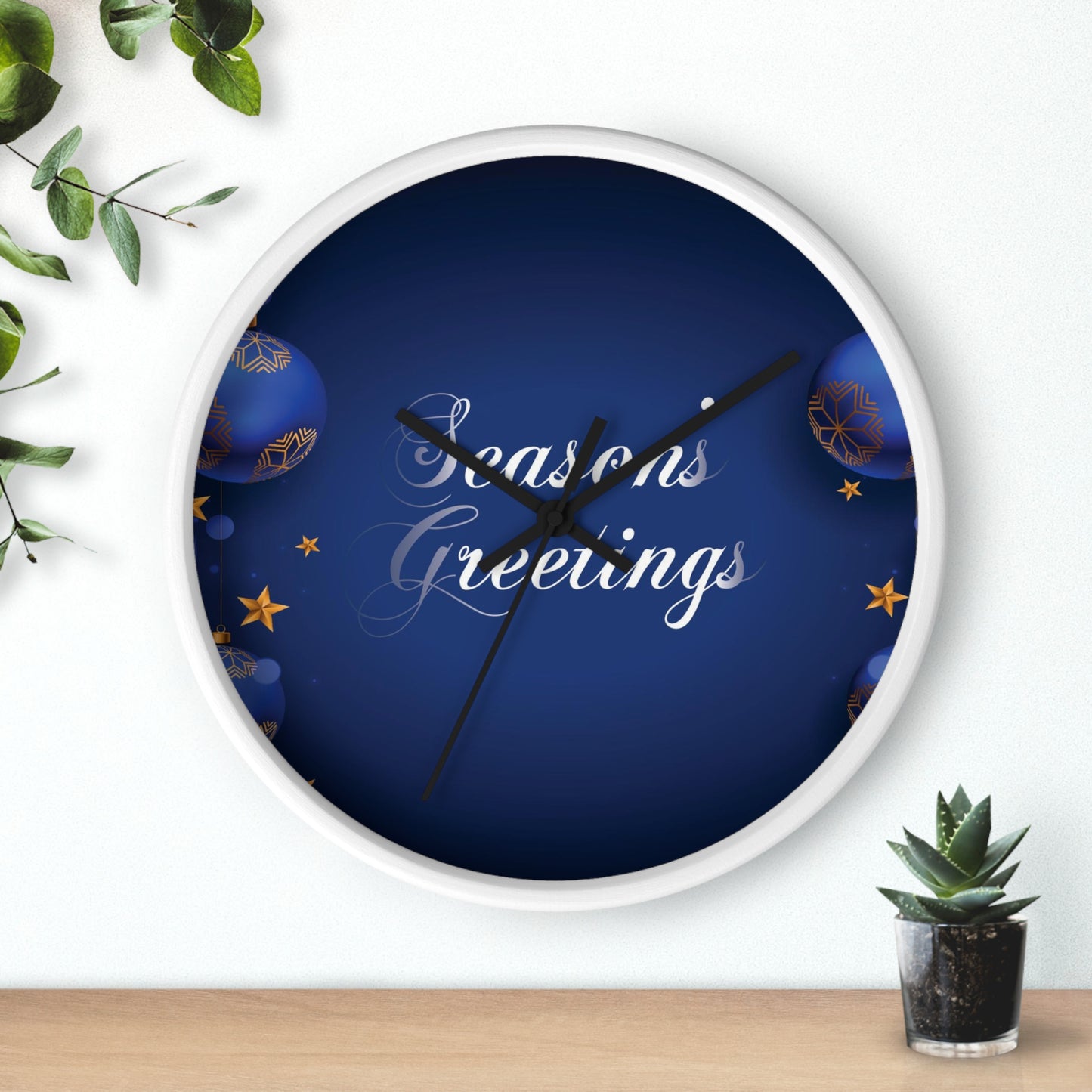 Season's Greetings Wall Clock, Dark Blue