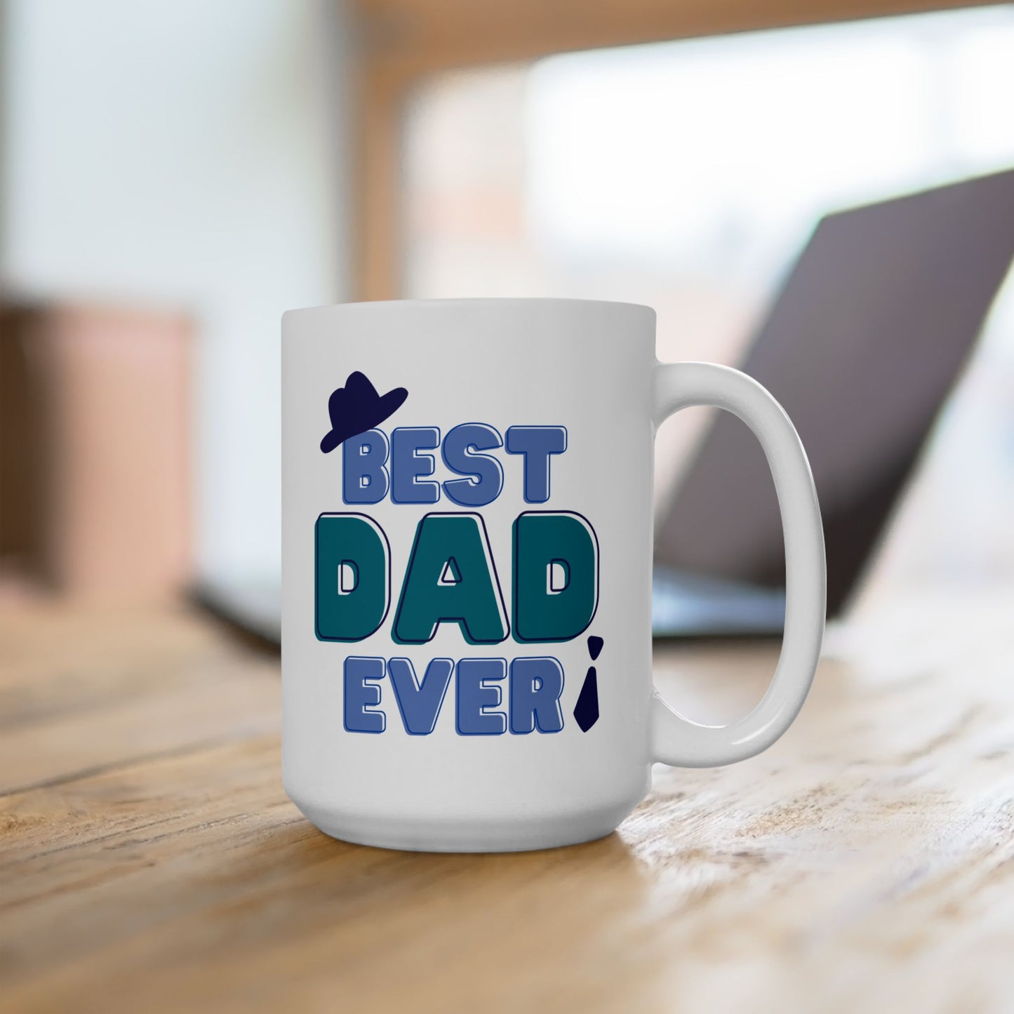 Best Dad Ever Mug – Colorful Father’s Day Coffee Cup with Hat & Tie Design, 11oz & 15oz