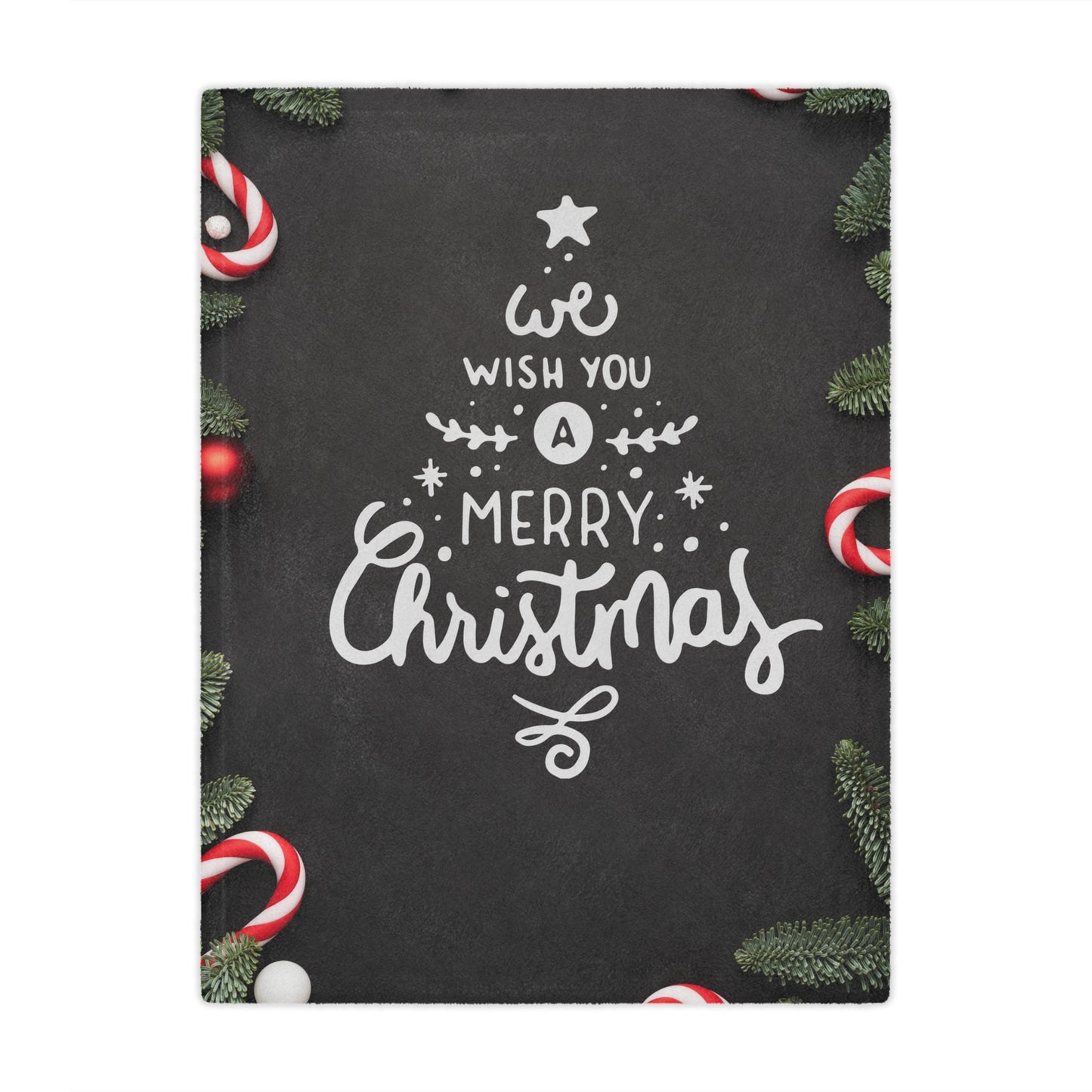 We Wish You Merry Christmas Printed Minky Blanket, Black