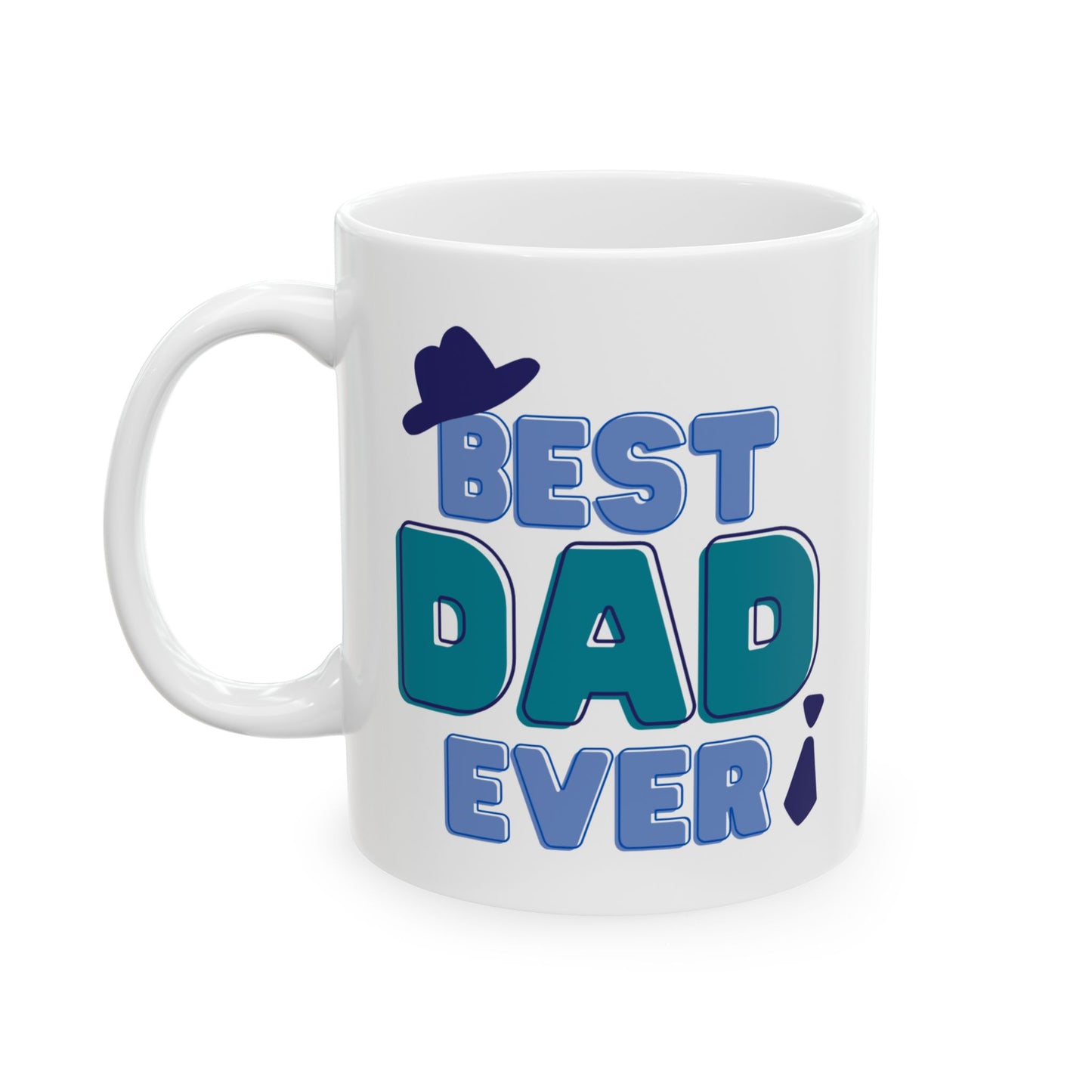 Best Dad Ever Mug – Colorful Father’s Day Coffee Cup with Hat & Tie Design, 11oz & 15oz