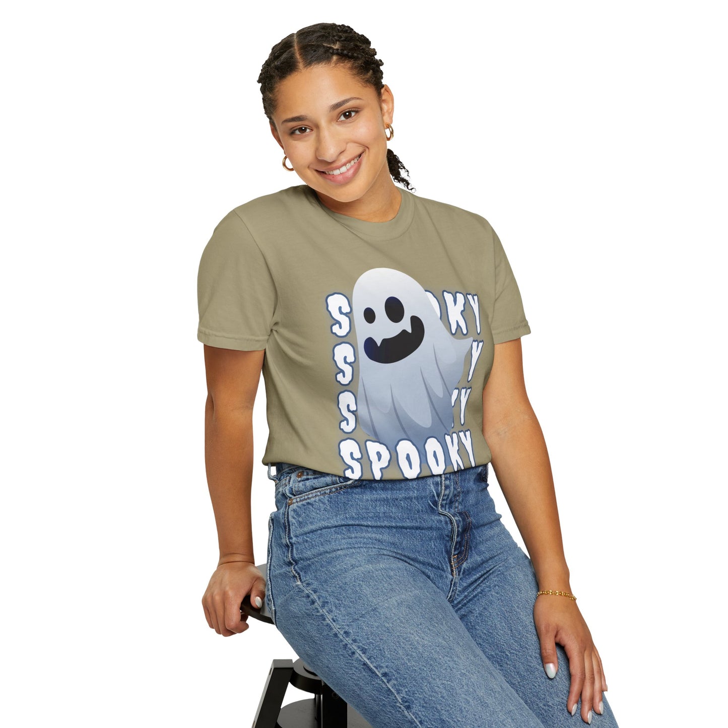 Spooky Stack Tee - Unisex Garment-Dyed T-shirt with Smiling Ghosts