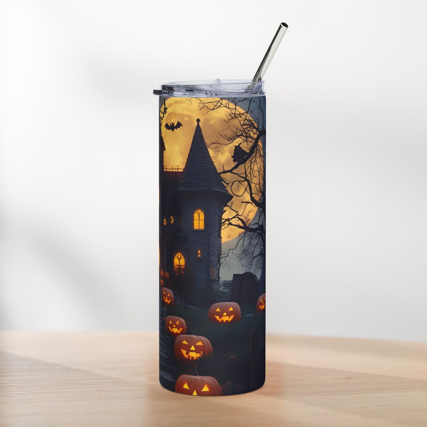 Haunted House Halloween Tumbler – Glow-in-the-Dark Pumpkin Path