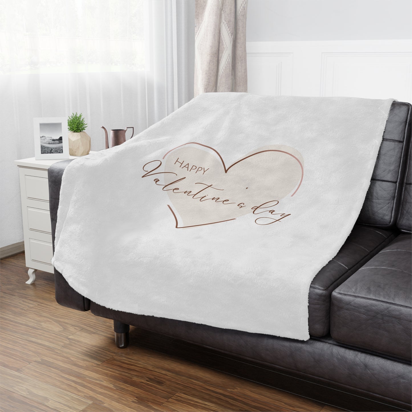 Happy Valentine inside Heart Printed Velveteen Minky Blanket